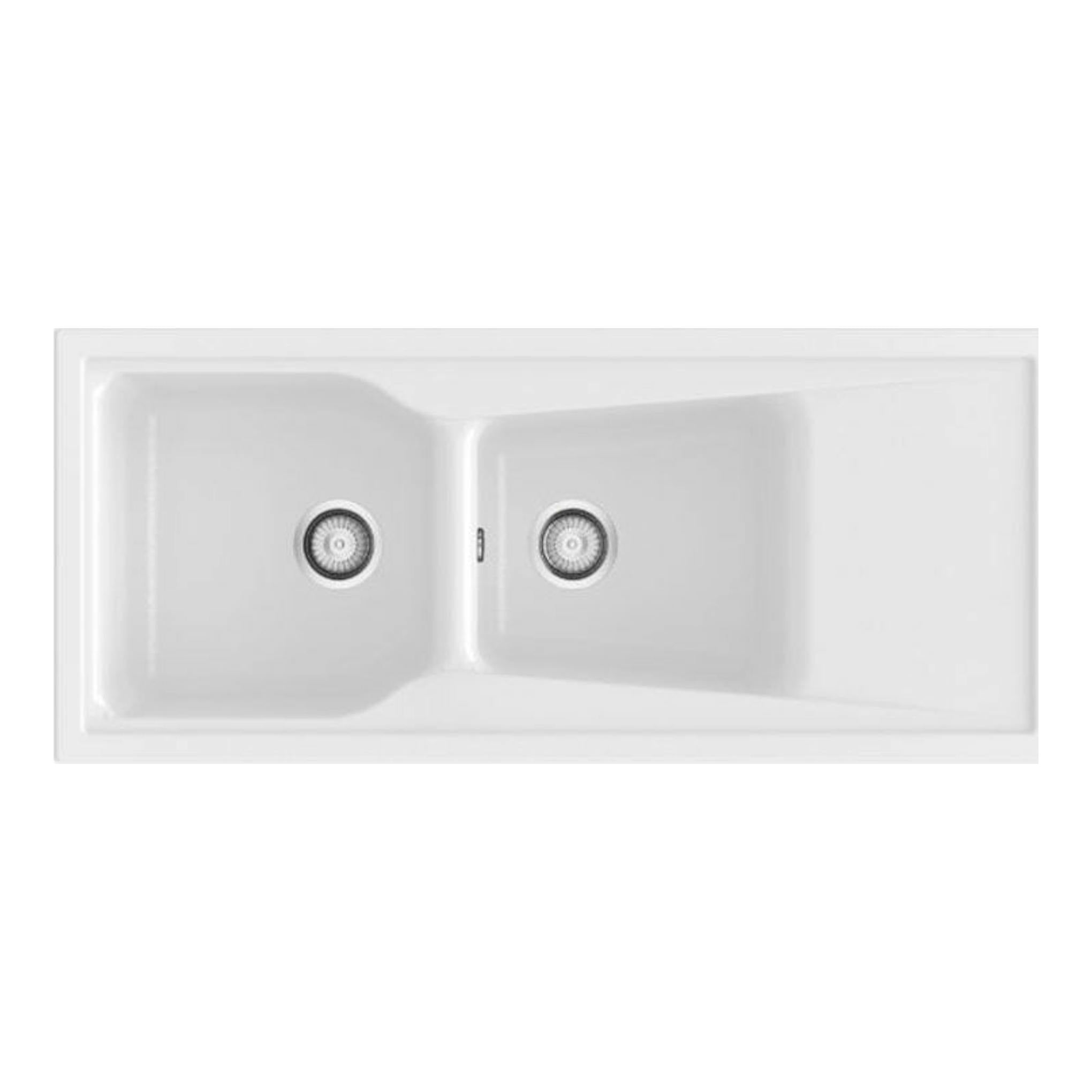 Fregadero Poalgi City 2C+E blanco brillo, vista superior, doble seno rectangular.