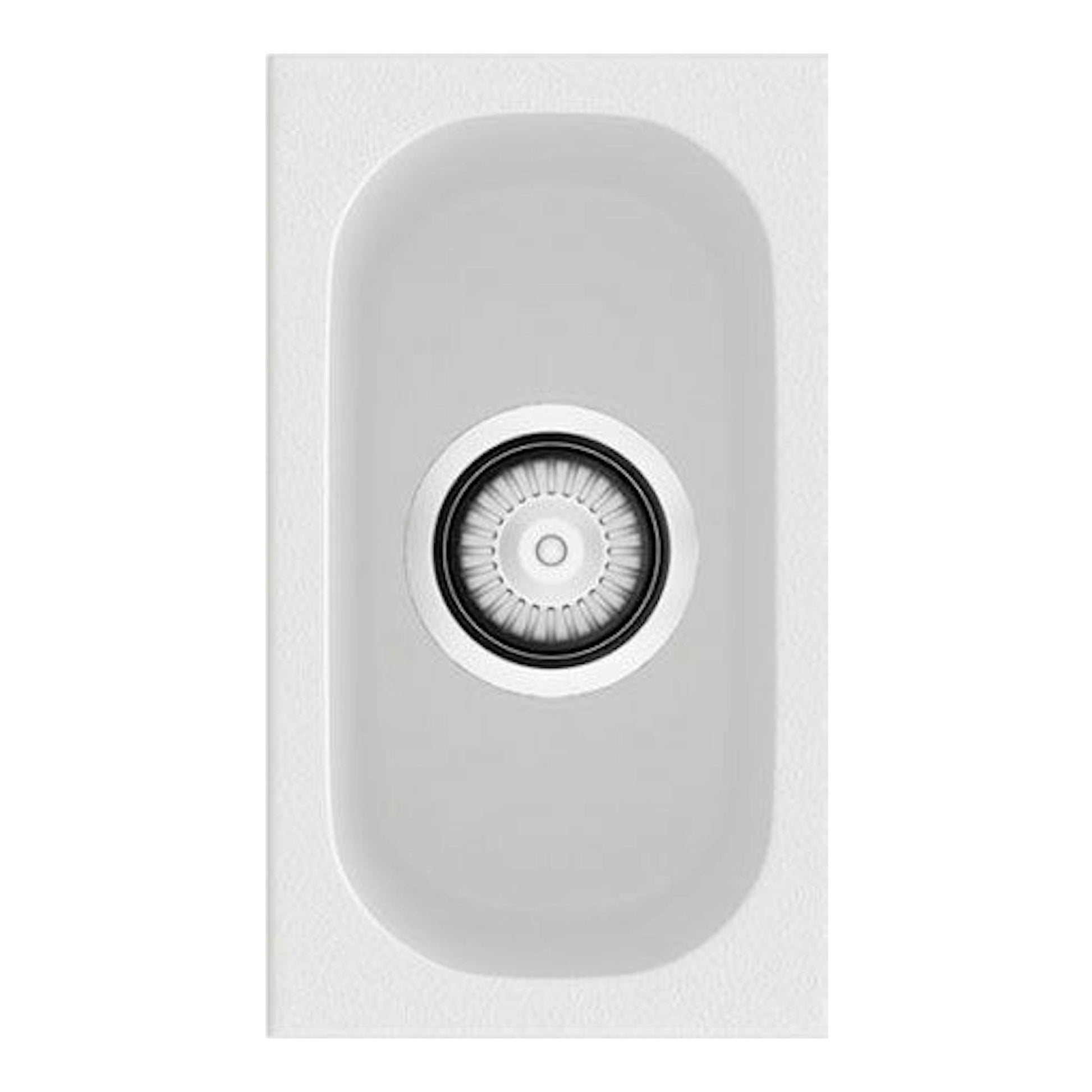 Fregadero Poalgi Gandia 15 blanco, vista cenital, cubeta rectangular con desagüe central.