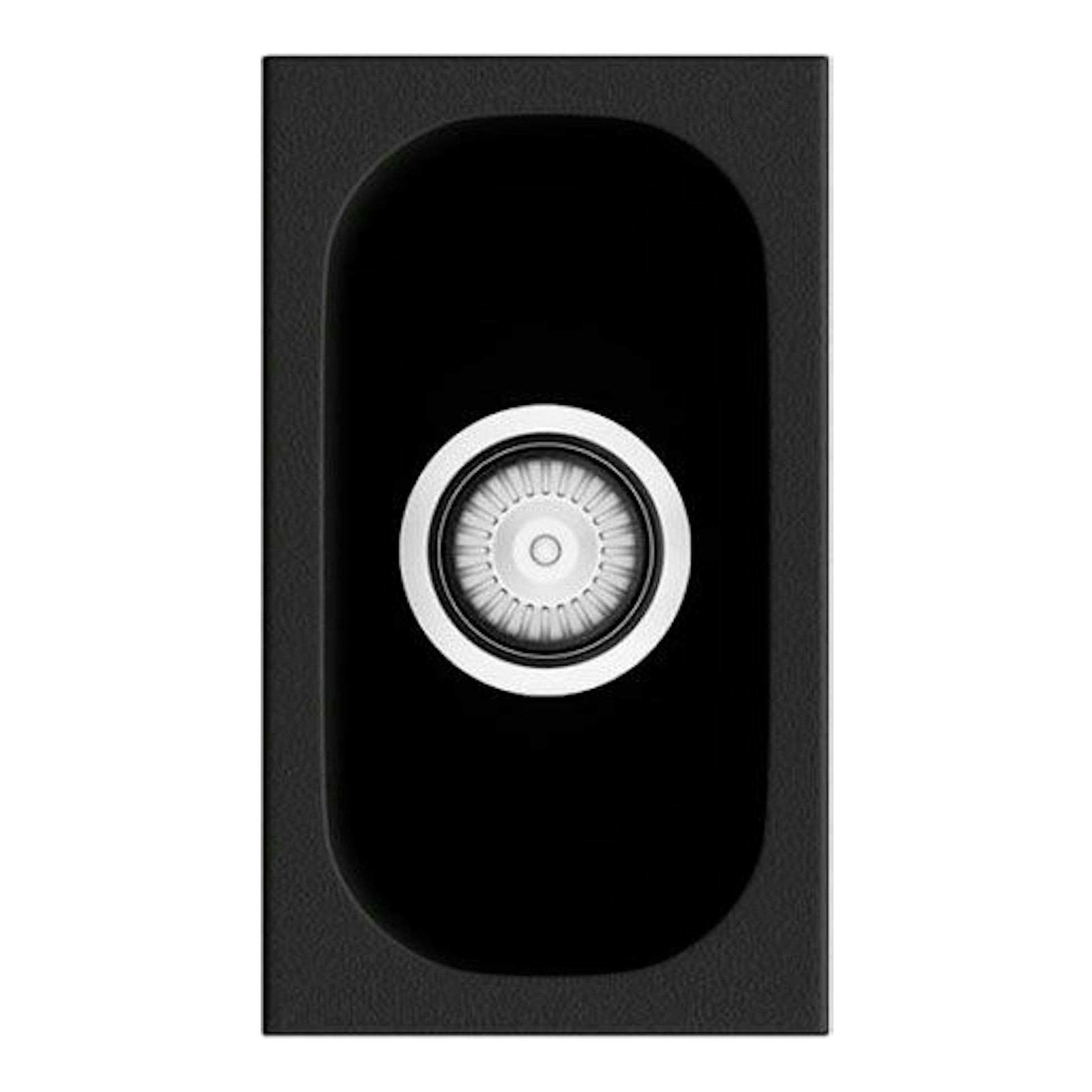 Fregadero Poalgi Gandia 15 negro liso, vista cenital, con cubeta rectangular y desagüe central.