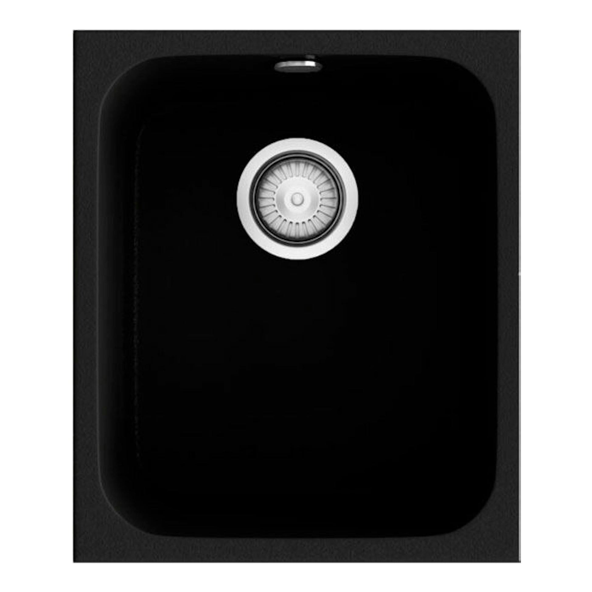 Fregadero Poalgi Gandia 35 Basalt negro, vista superior, con cubeta rectangular y desagüe centrado.