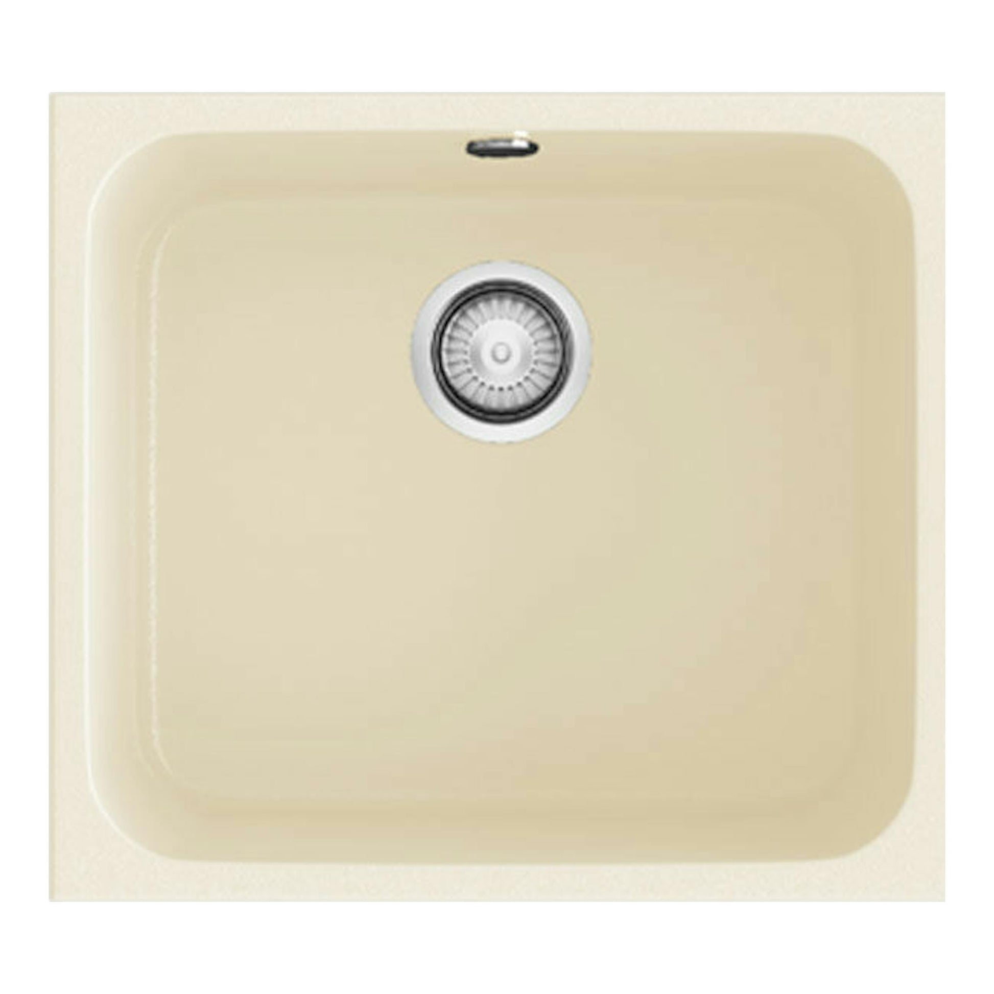 Fregadero Poalgi Gandia 50 Pergamon Mate, vista superior, color beige mate, desagüe centrado.