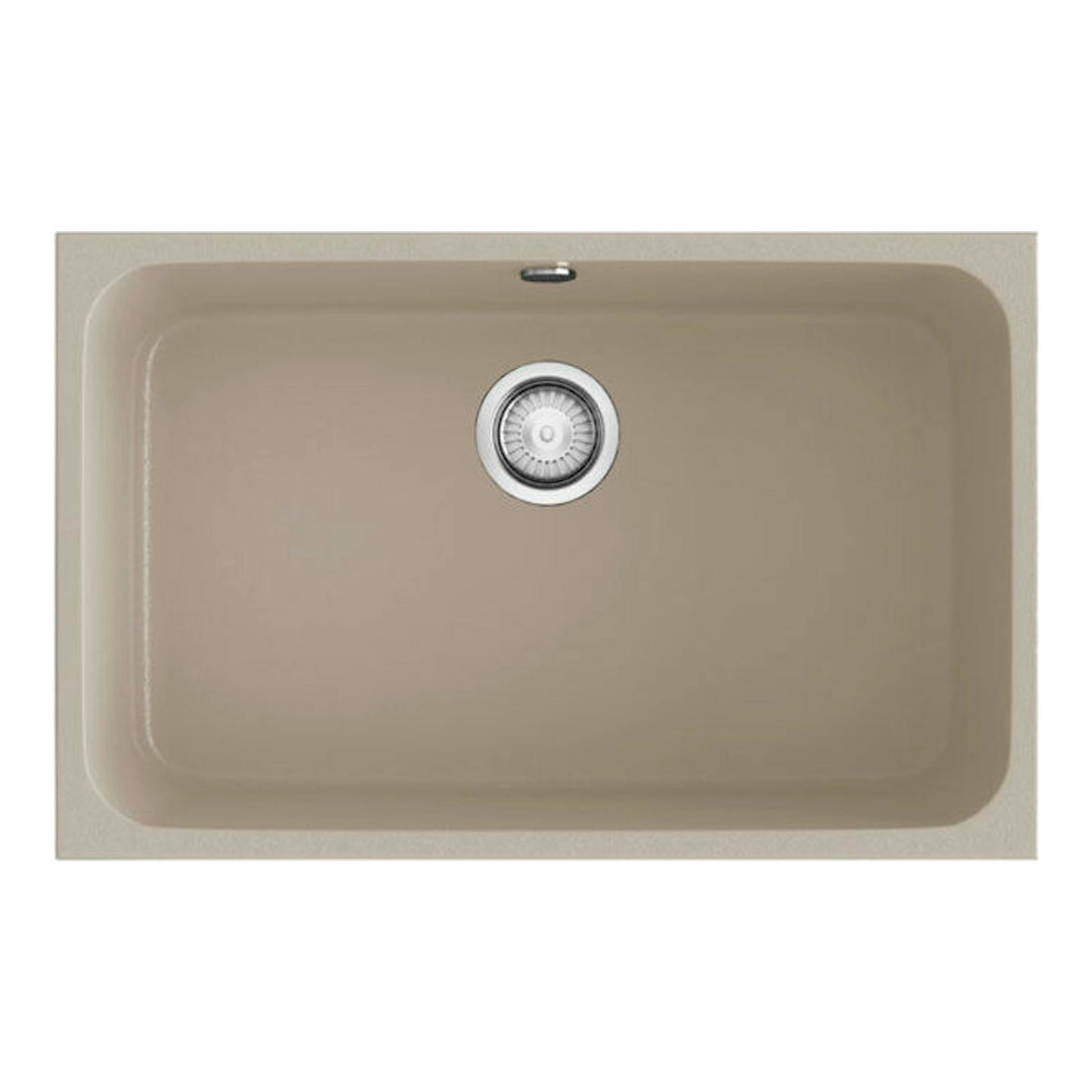 Fregadero Poalgi Gandia 70, vista superior, beige pumice, cubeta rectangular con desagüe centrado.