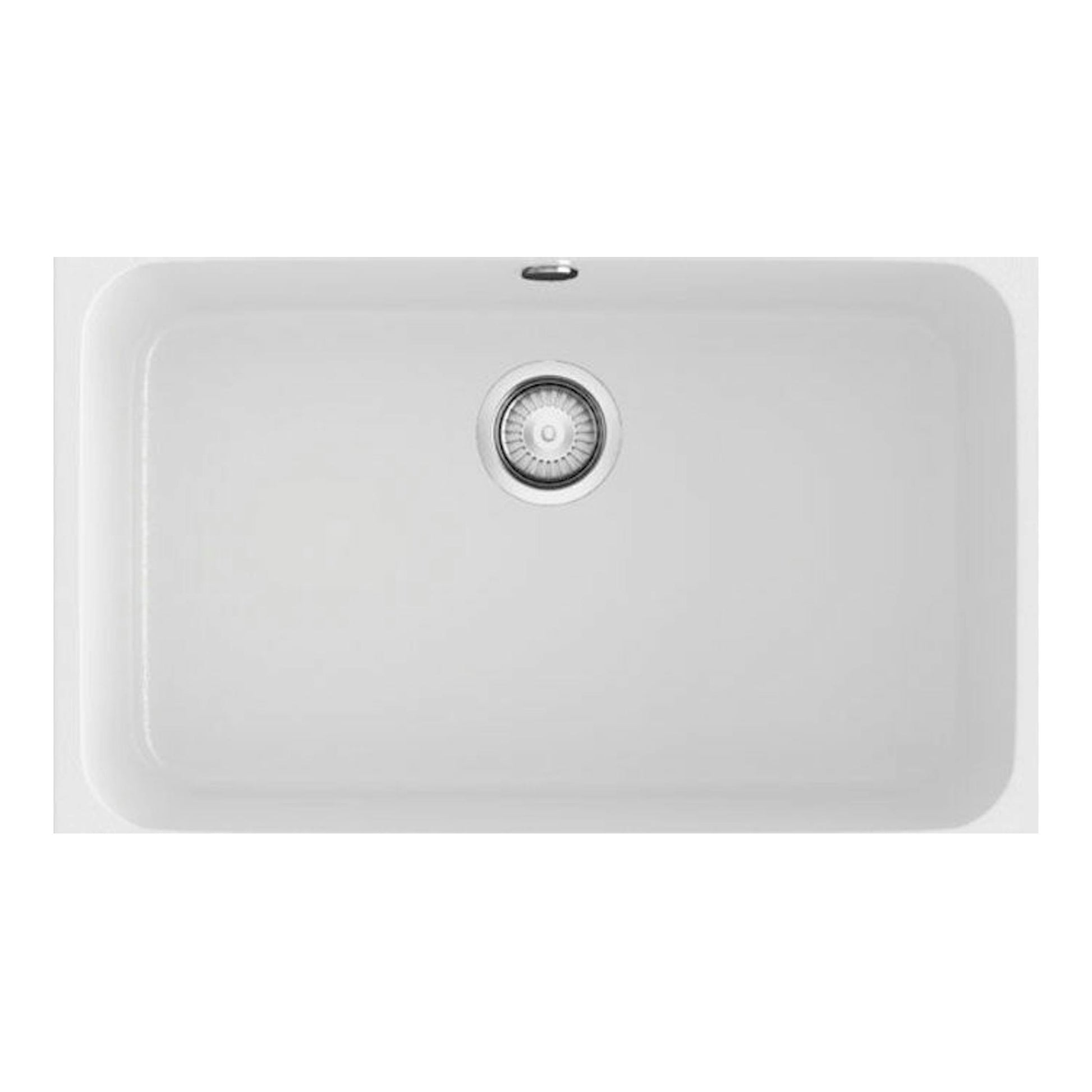 Fregadero Poalgi Gandia 70 Snow Blanco, vista superior de seno rectangular blanco con desagüe central.