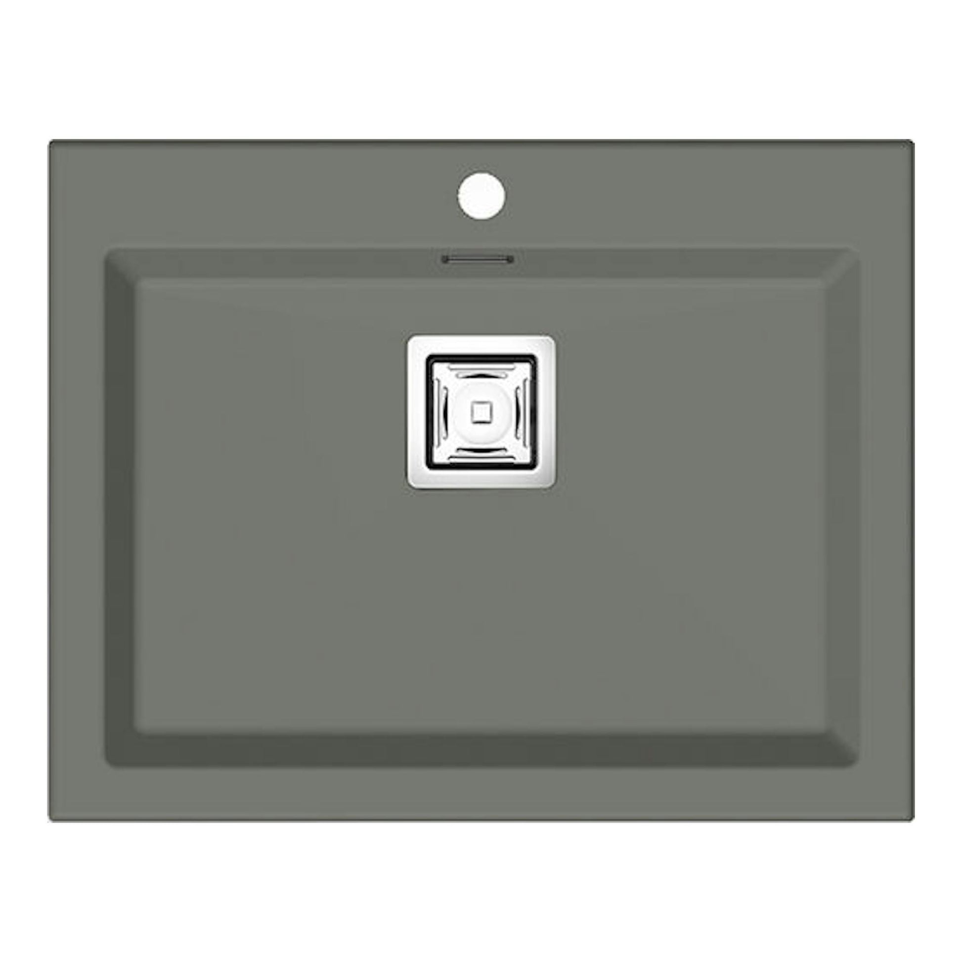Fregadero Poalgi Kobus 66 Alto gris ceniza, vista cenital, con cubeta rectangular y desagüe central.