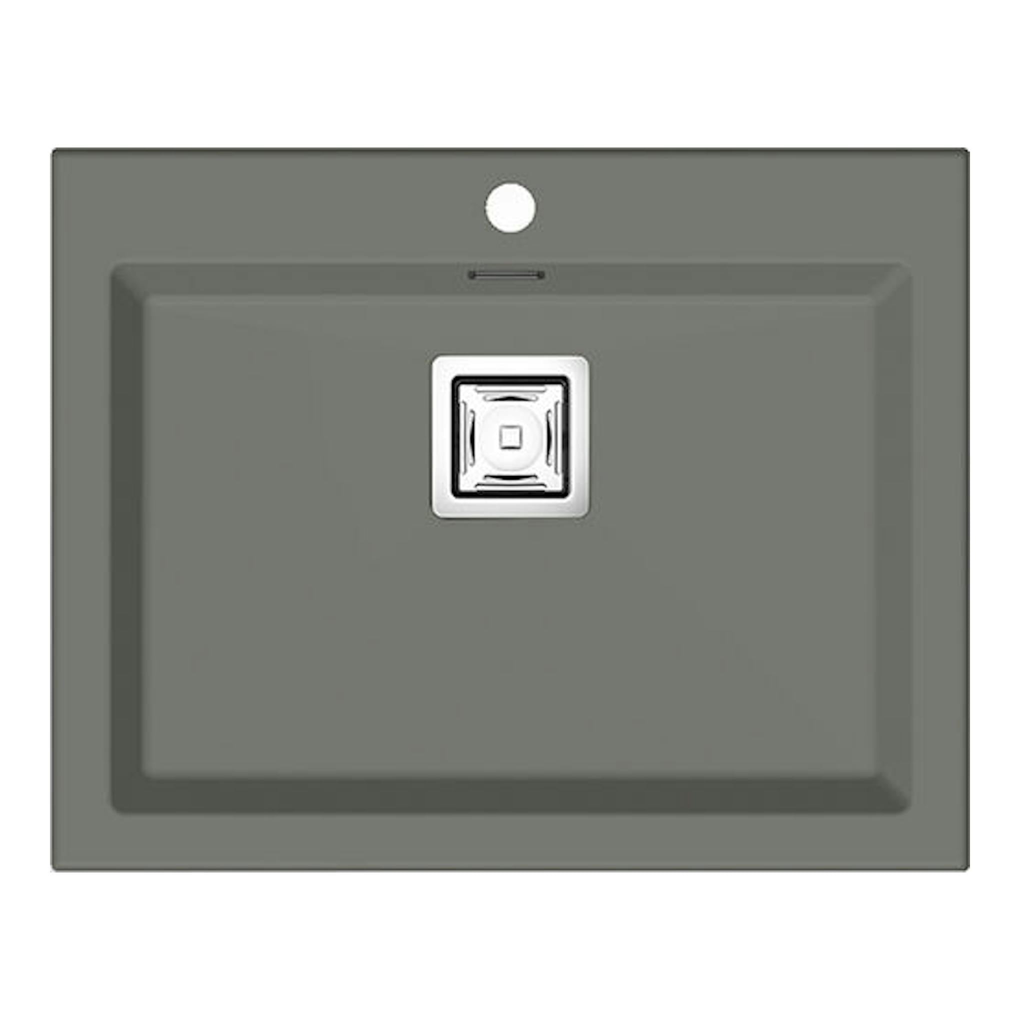 Fregadero Poalgi Kobus 66 Alto gris ceniza, vista cenital, con cubeta rectangular y desagüe central.