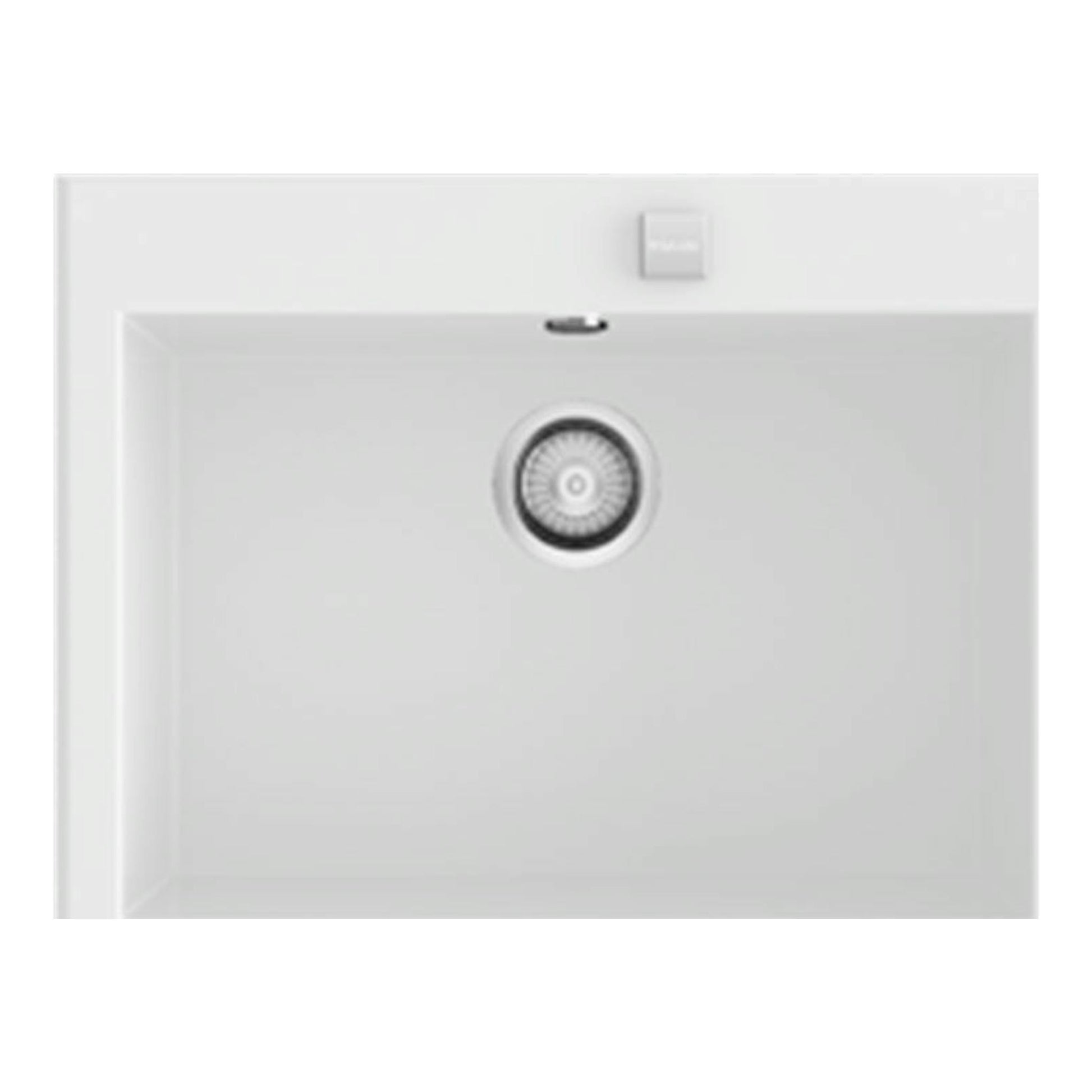 Fregadero Poalgi Shira 66 blanco brillo, vista superior de seno rectangular con desagüe central.