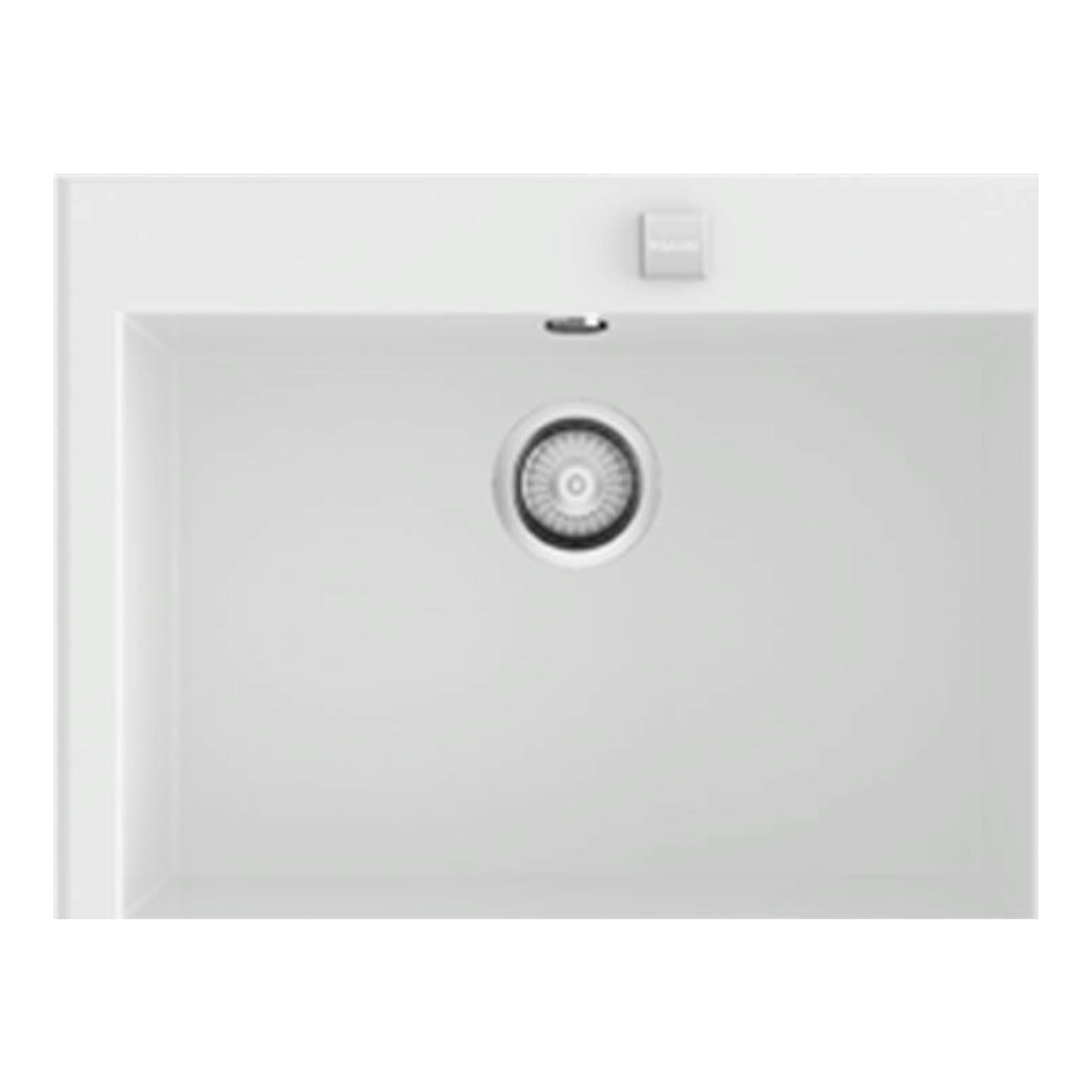 Fregadero Poalgi Shira 66 blanco brillo, vista superior de seno rectangular con desagüe central.