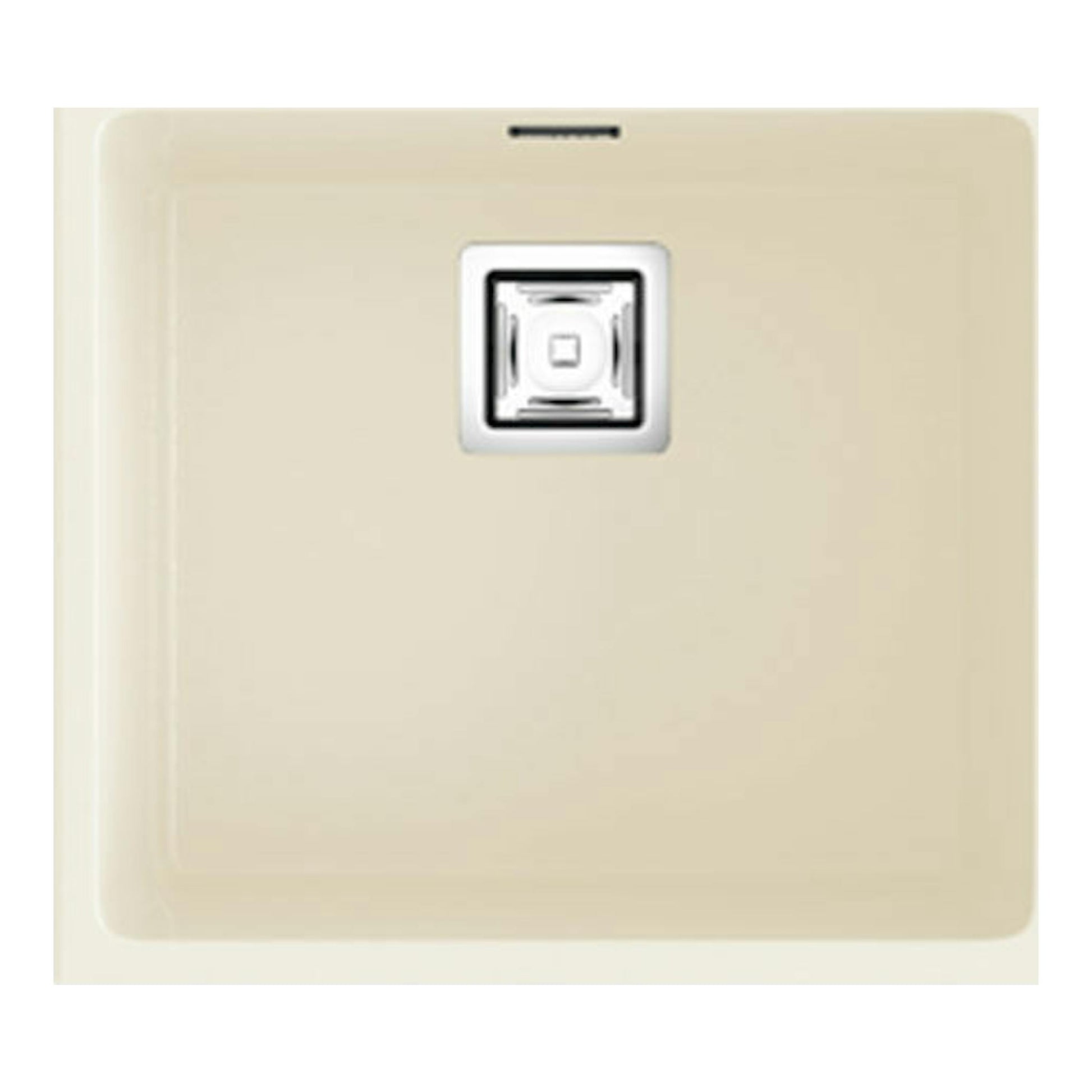 Fregadero Poalgi Zie 45 1C Pergamon Mate, vista superior, beige, con desagüe centrado.