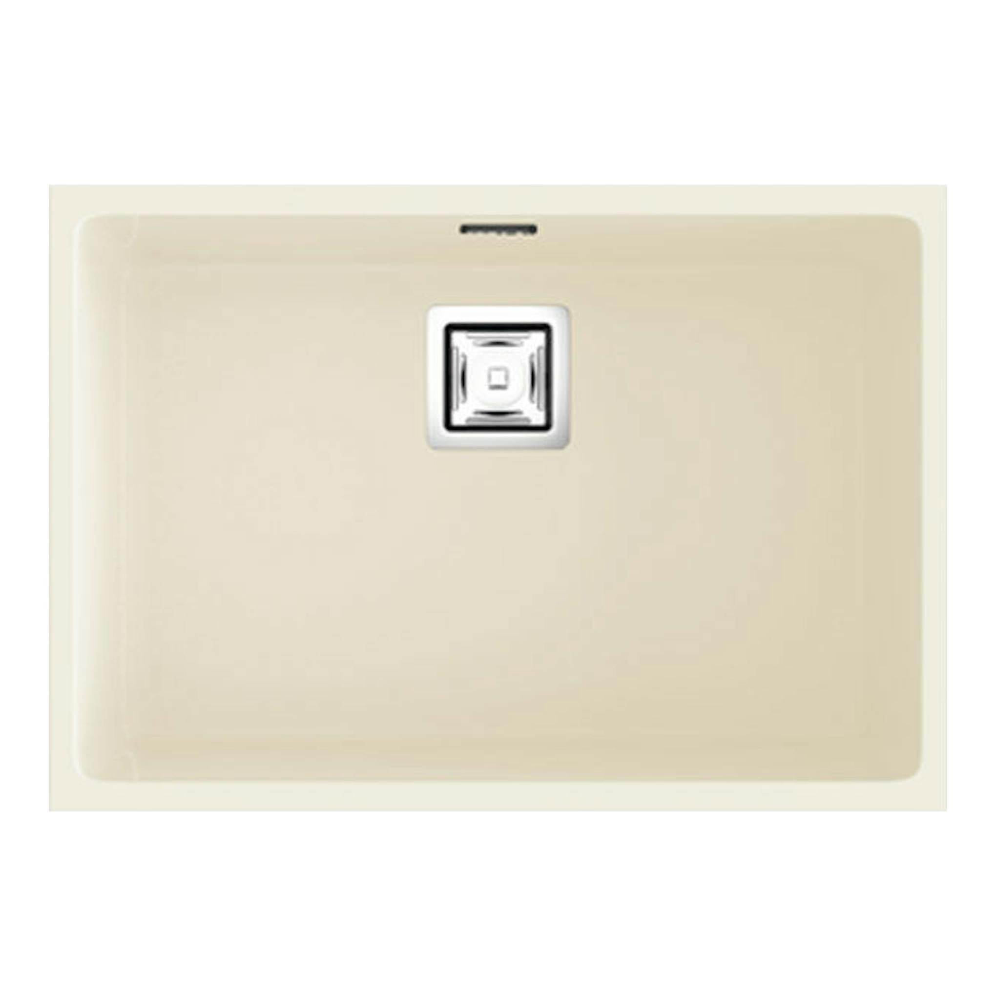 Fregadero Poalgi Zie 60 1C pergamón mate, vista superior, rectangular con desagüe central.