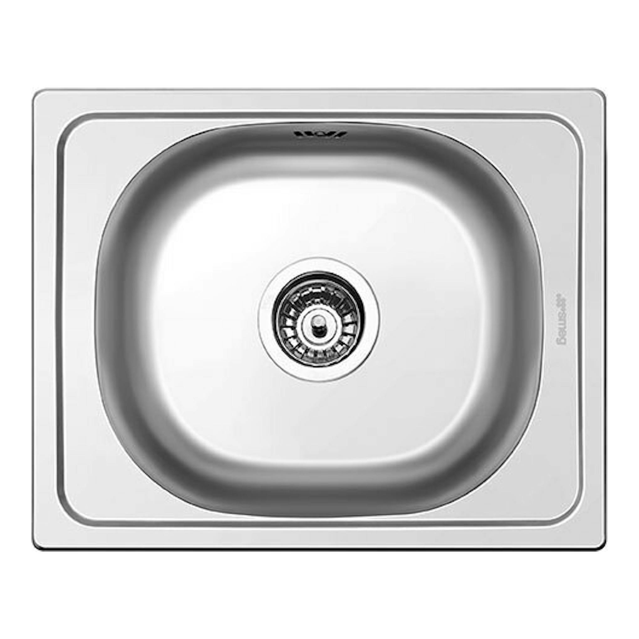 Fregadero Smeg LYP401 de acero inoxidable, vista superior, con cubeta cuadrada y desagüe central.
