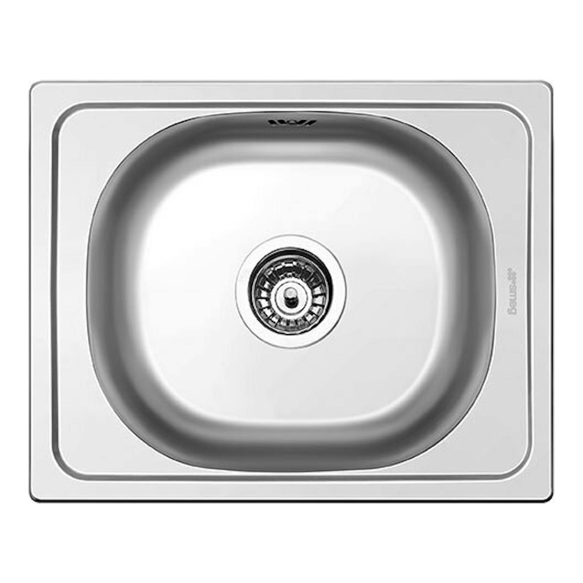 Fregadero Smeg LYP401FD de acero inoxidable, vista superior, cubeta única con desagüe central.