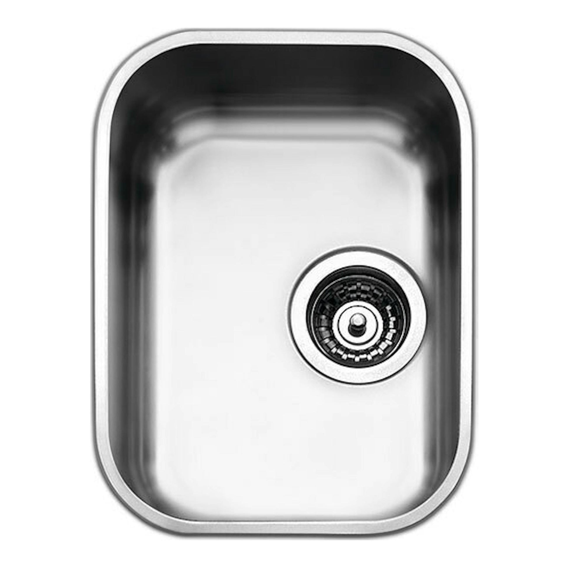 Fregadero Smeg UM30 de acero inoxidable, vista superior, cubeta única con desagüe a la derecha.
