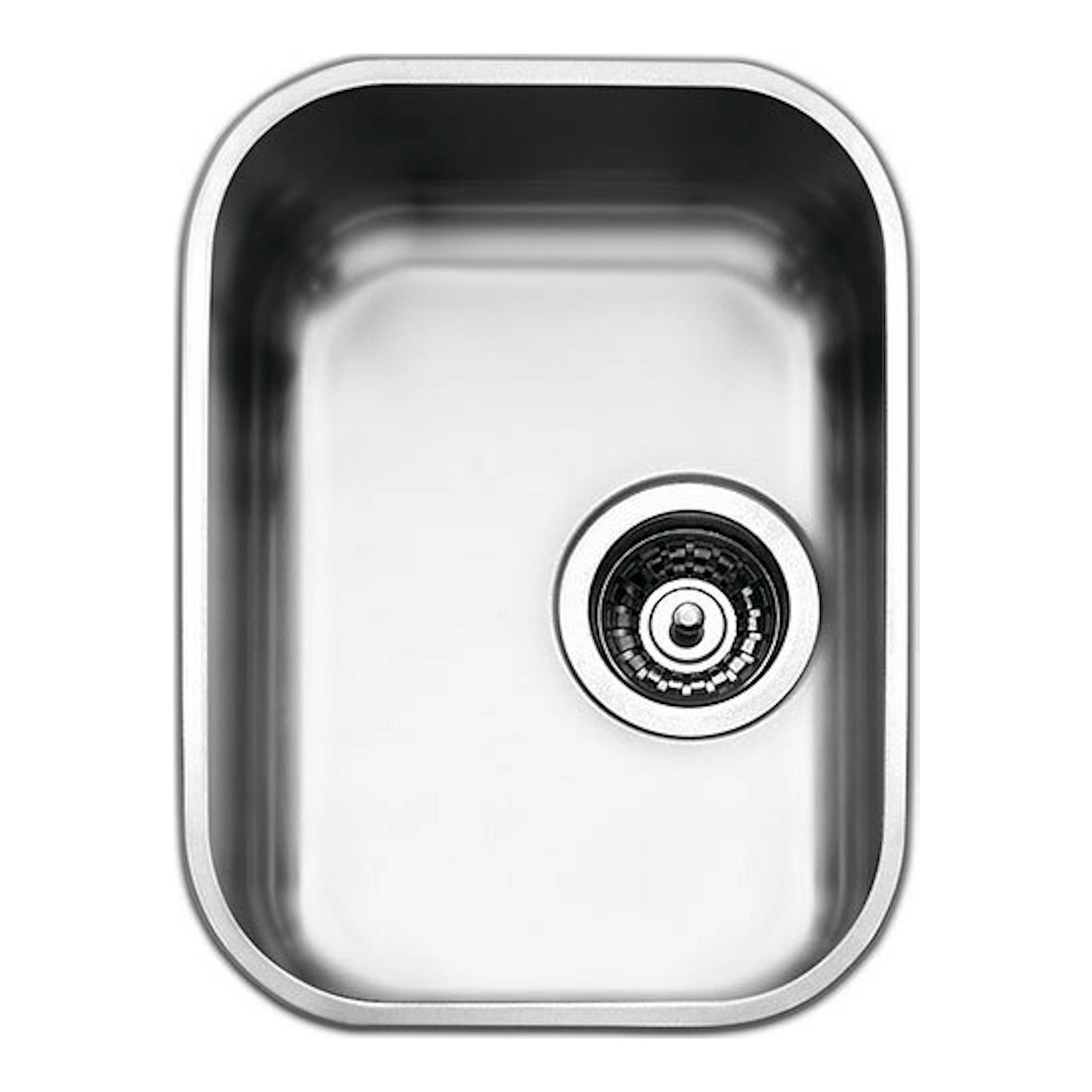 Fregadero Smeg UM30 de acero inoxidable, vista superior, cubeta única con desagüe a la derecha.