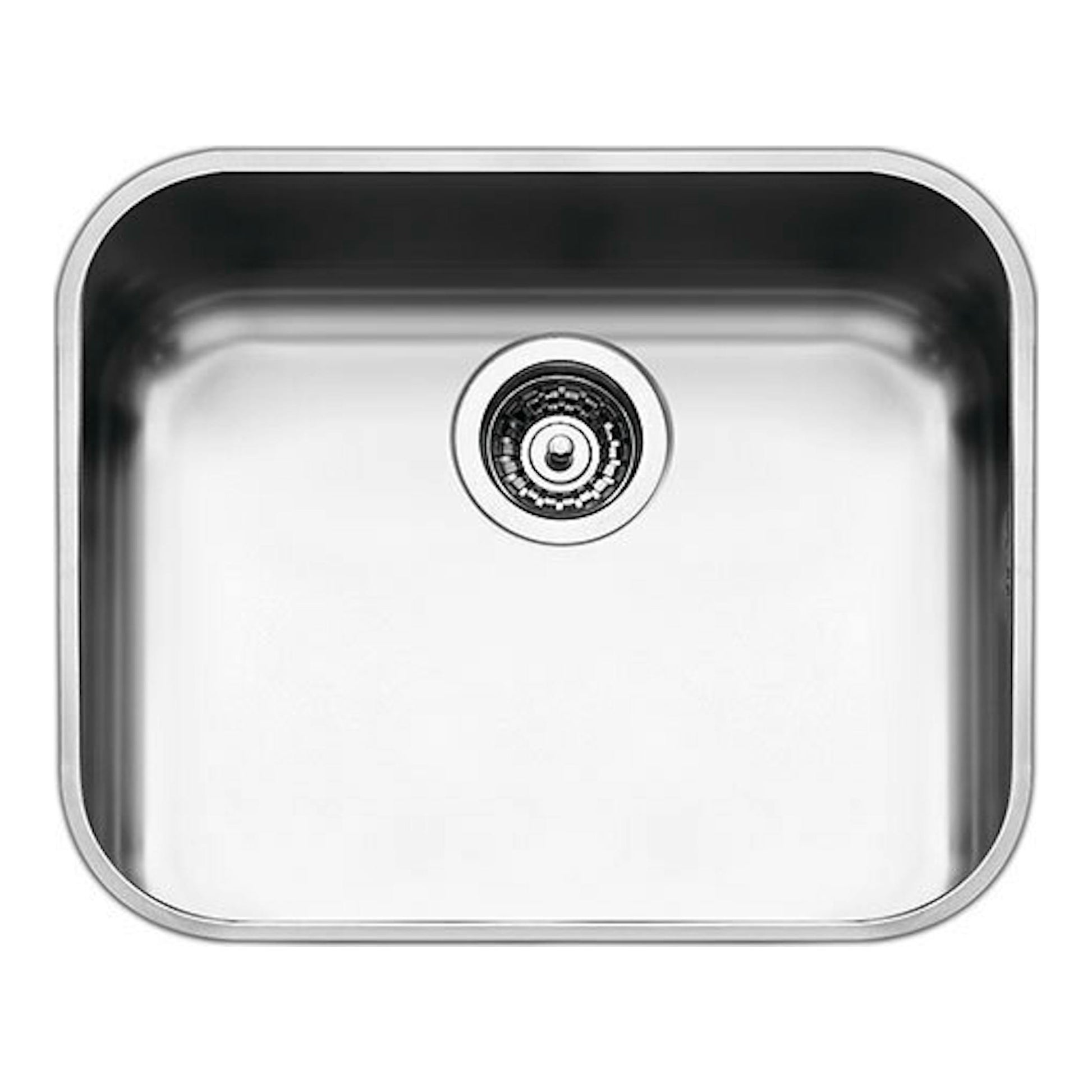 Fregadero Smeg UM50 Inox de acero inoxidable, vista superior, con cubeta rectangular y desagüe central.