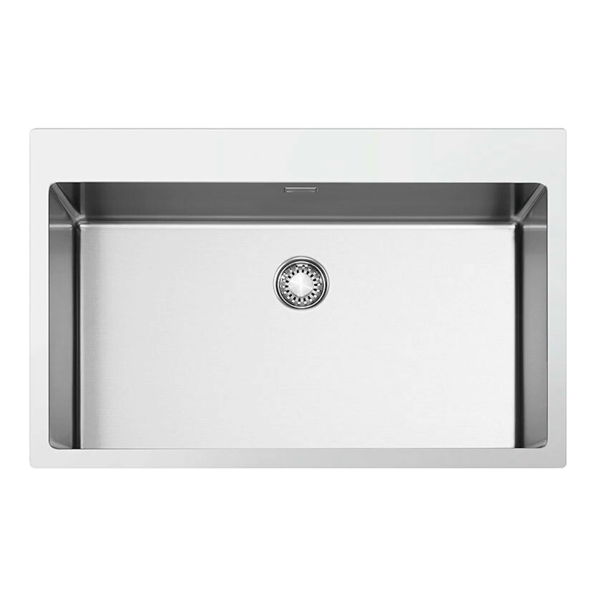 Fregadero Smeg VR12S70 de acero inoxidable, vista superior de cubeta rectangular.