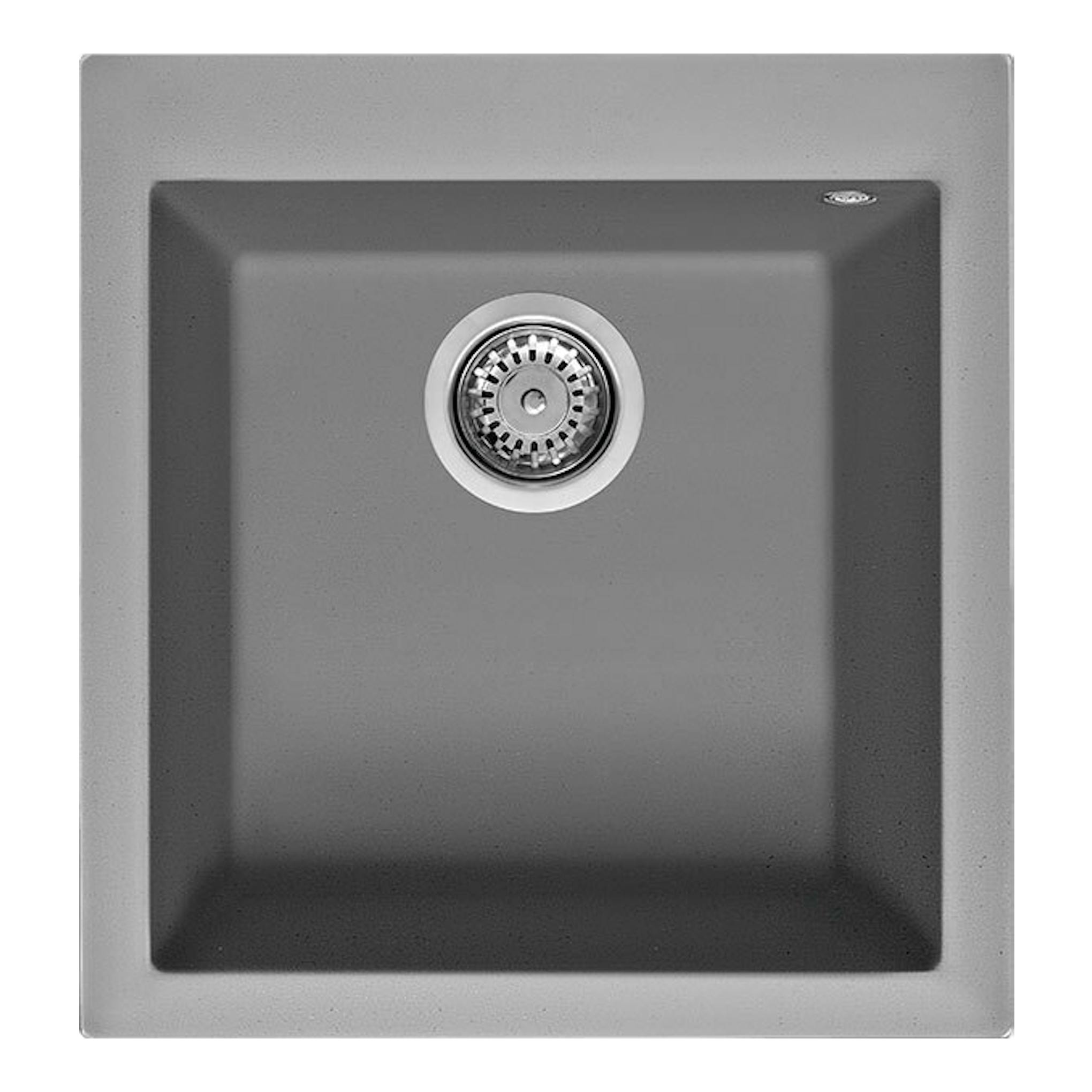 Fregadero Smeg VZ45CT gris, vista superior, cubeta cuadrada con desagüe central.