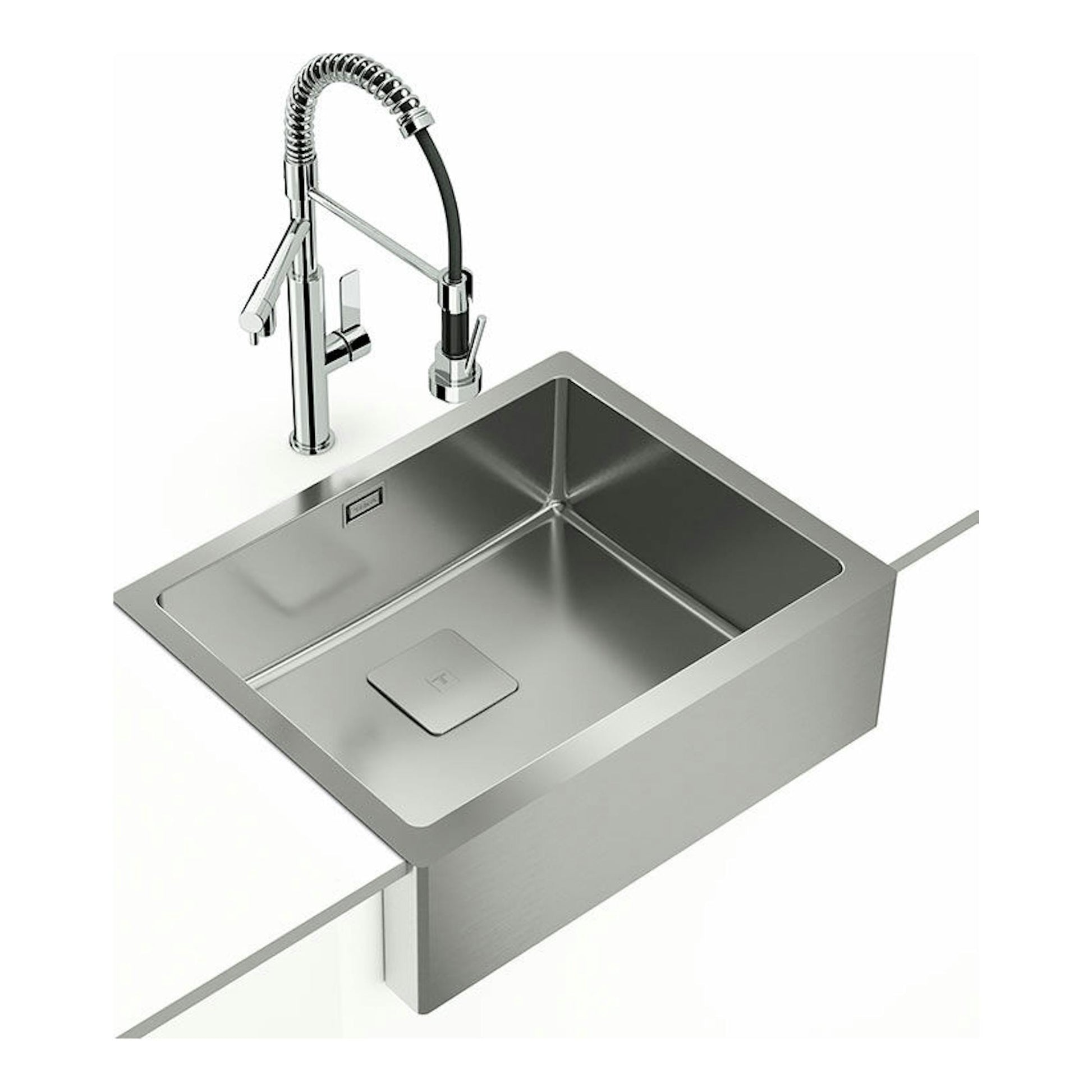 Fregadero Teka American Pro60 M-XP 1C de acero inoxidable, vista en ángulo con un seno y grifo cromado.