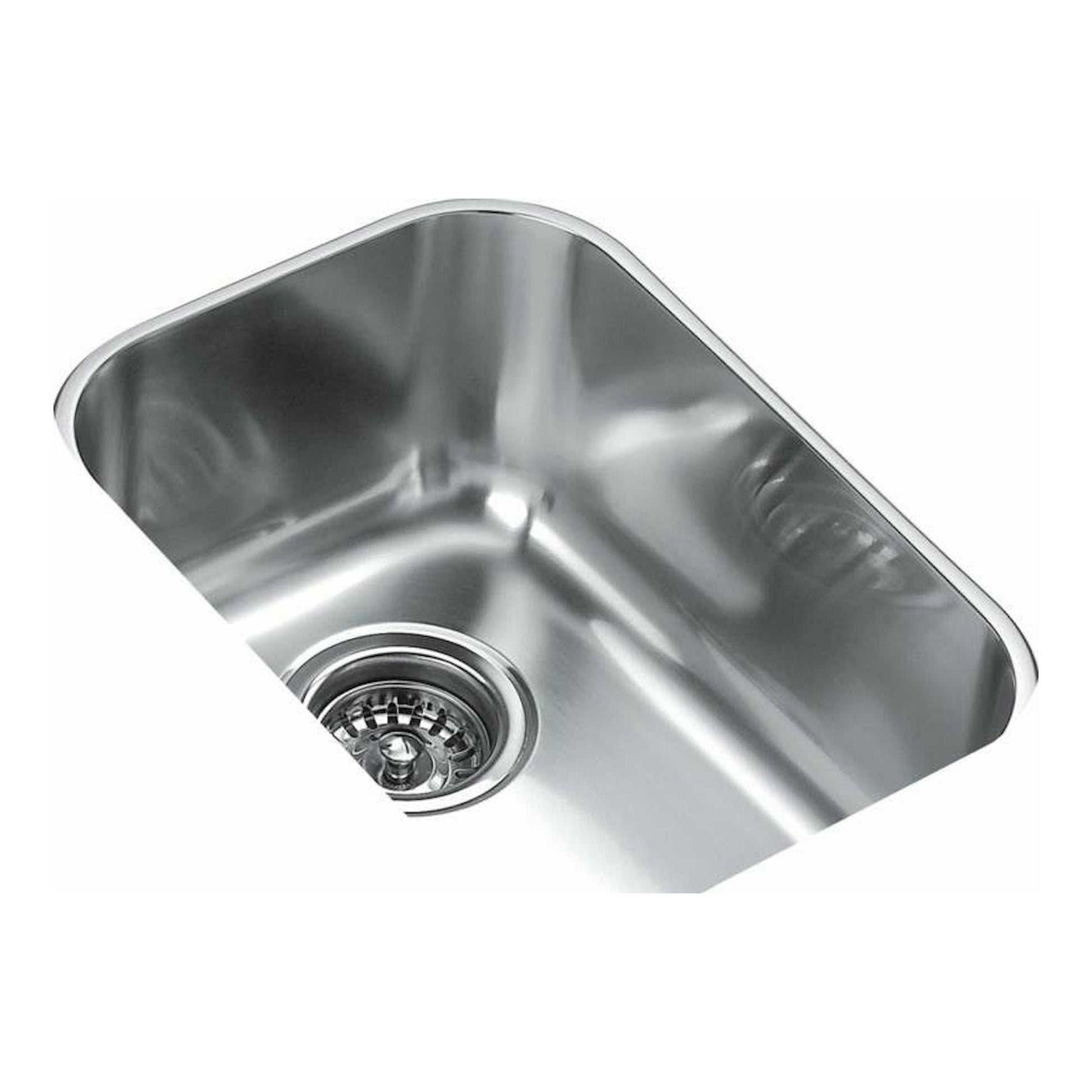 Fregadero Teka BE 28.40 de acero inoxidable, vista superior inclinada, con desagüe.