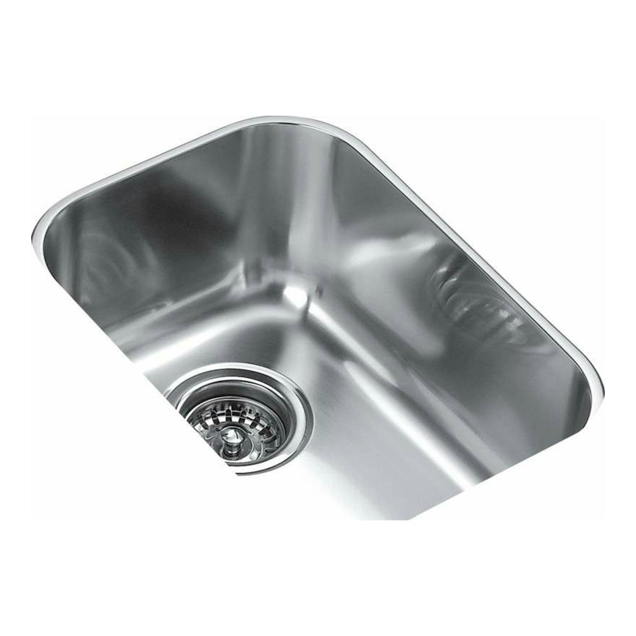 Fregadero Teka BE 28.40 de acero inoxidable, vista superior inclinada, con desagüe.