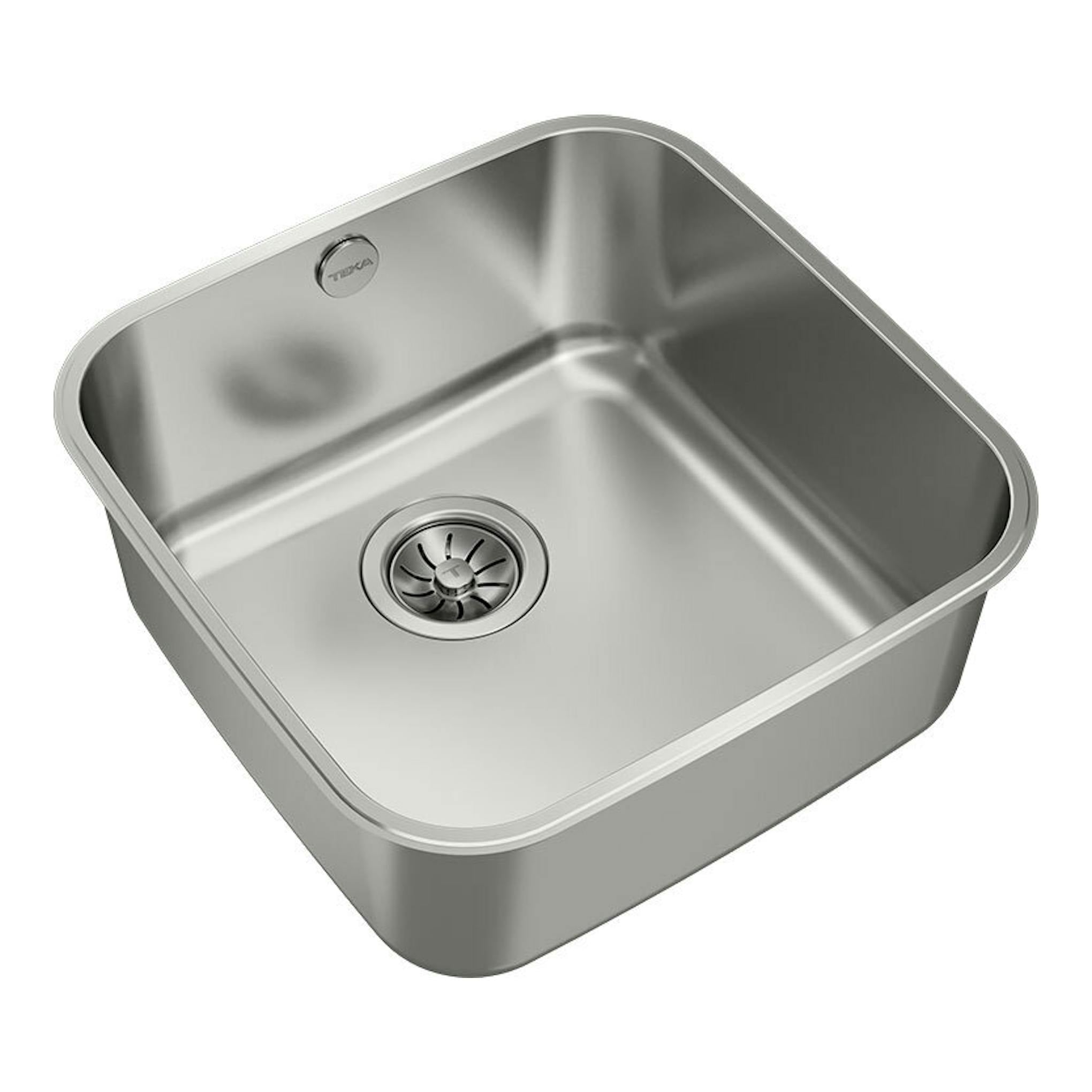 Fregadero Teka BE 40.40 Plus de acero inoxidable, vista superior en ángulo, cubeta cuadrada.