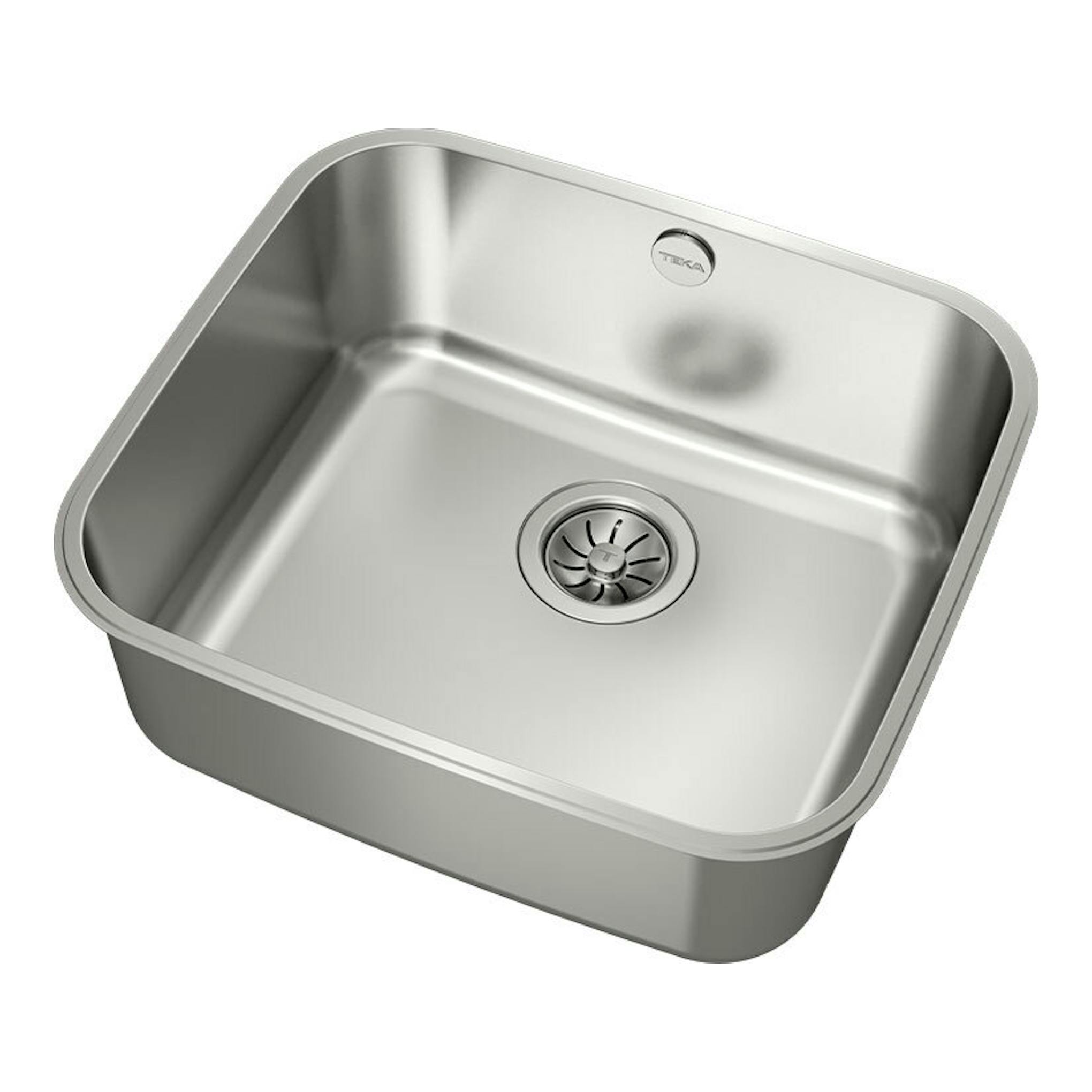 Fregadero Teka BE 45.40 de acero inoxidable, vista en ángulo superior, con desagüe central.