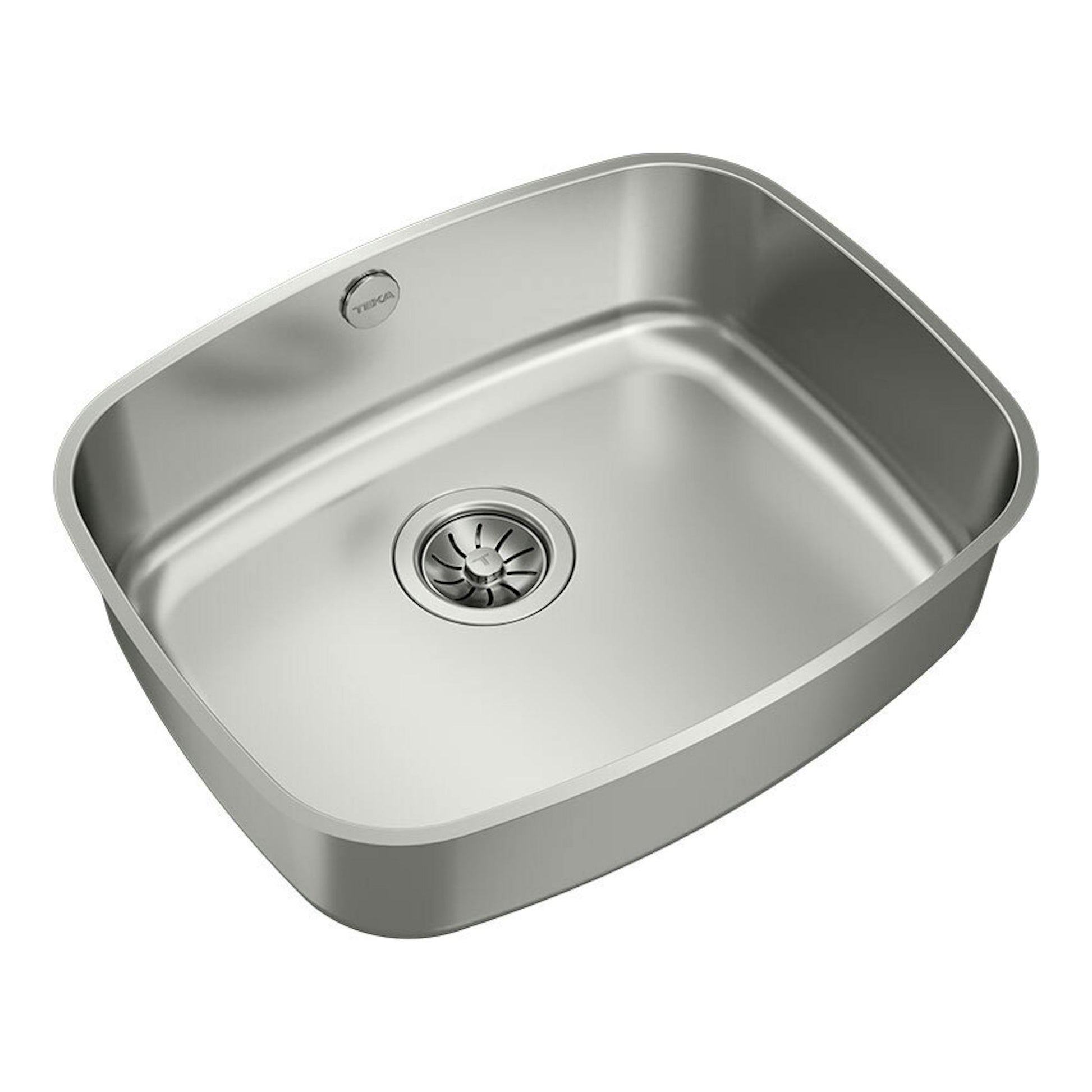 Fregadero Teka BE 50.40 Inox de acero inoxidable, vista cenital en ángulo, con desagüe central.