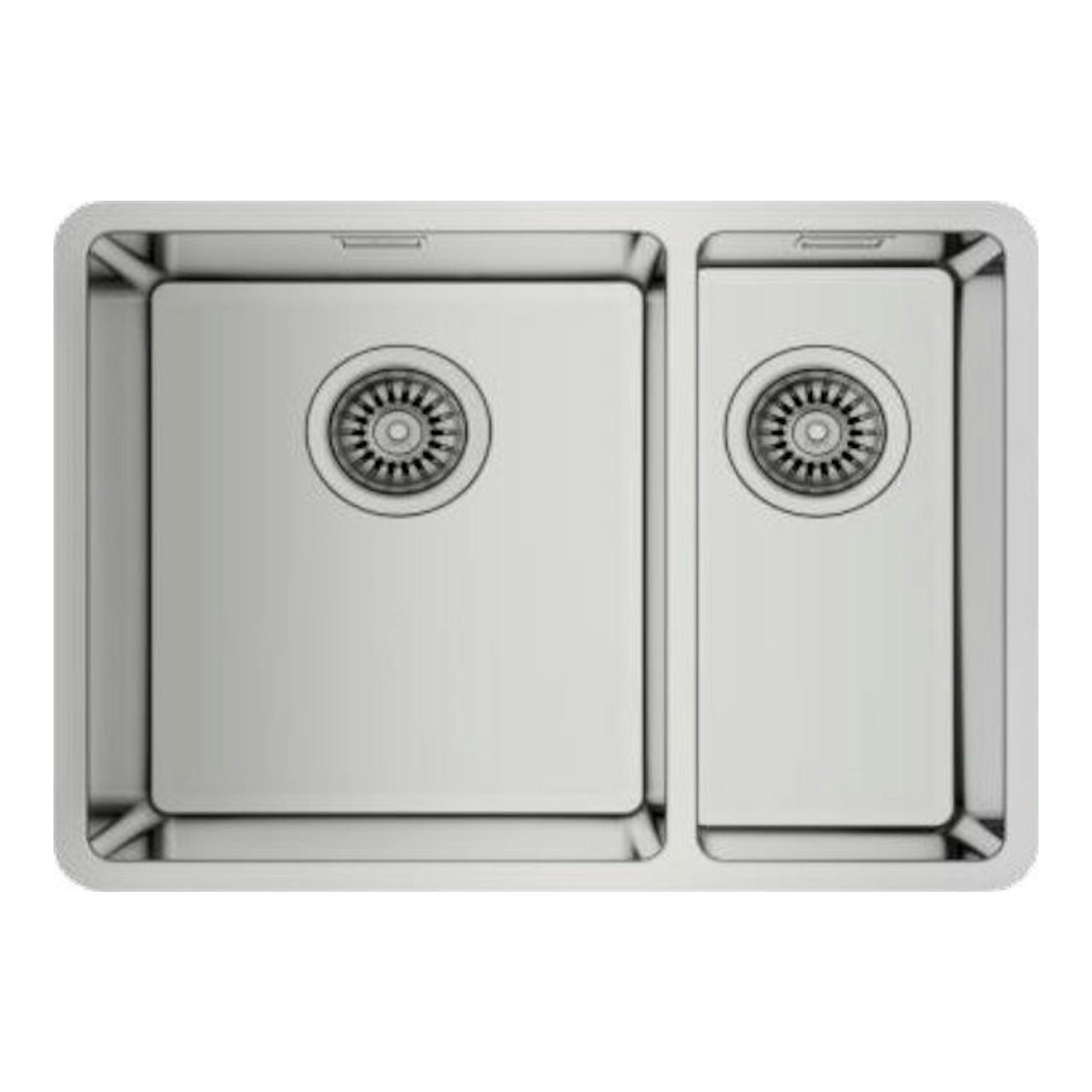 Fregadero Teka BE Linea RS15 2C 580 de acero inoxidable, vista superior, con dos senos de distinto tamaño.