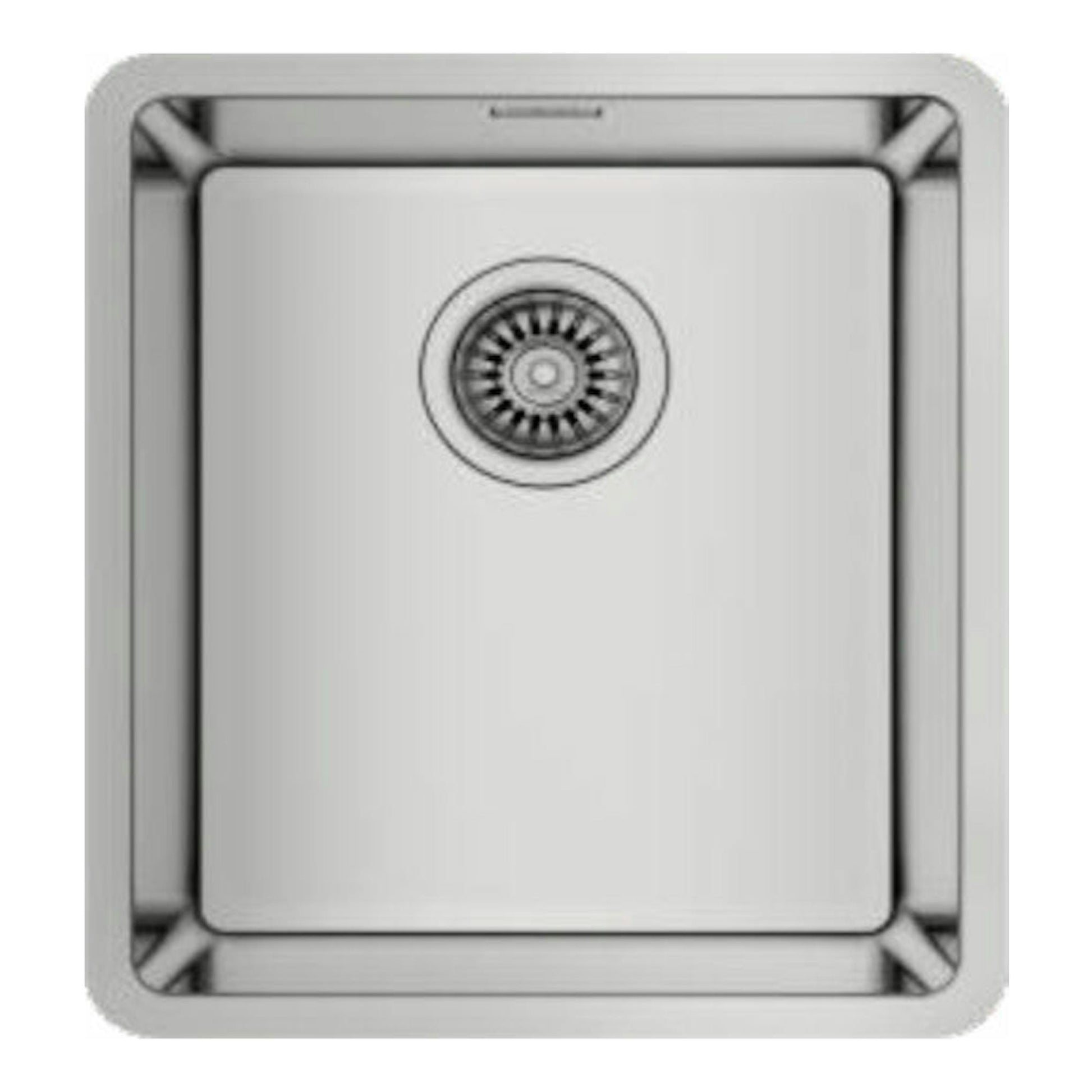 Fregadero Teka BE Linea RS15 34.40 de acero inoxidable, vista superior, cubeta cuadrada con desagüe centrado.
