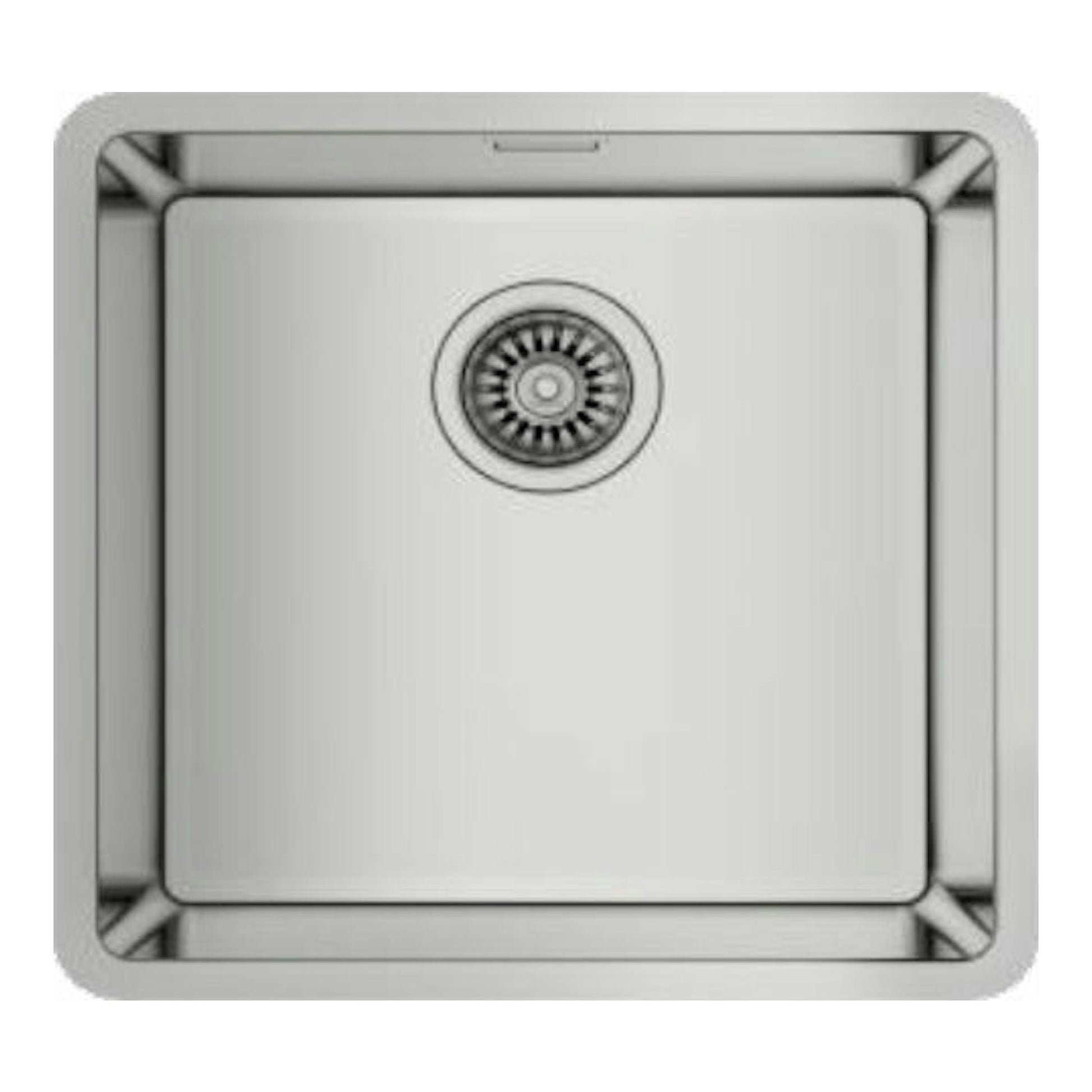 Fregadero Teka BE Linea RS15 40.40 de acero inoxidable, vista cenital, seno cuadrado con desagüe centrado.