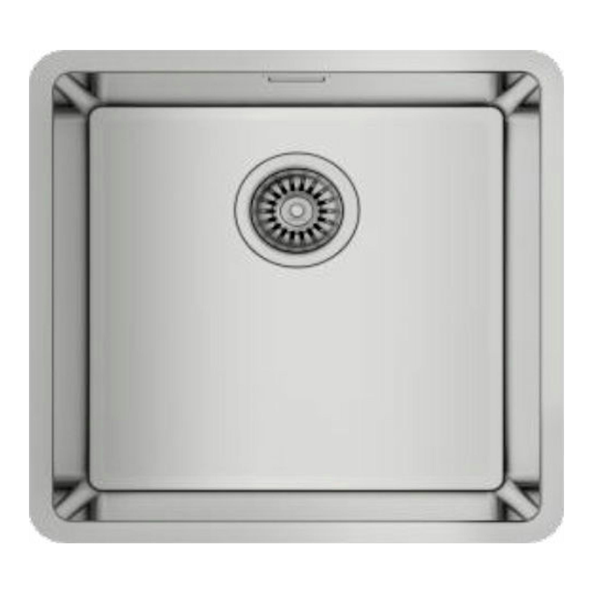 Fregadero Teka BE Linea RS15 40.40 de acero inoxidable, vista cenital, seno cuadrado con desagüe centrado.