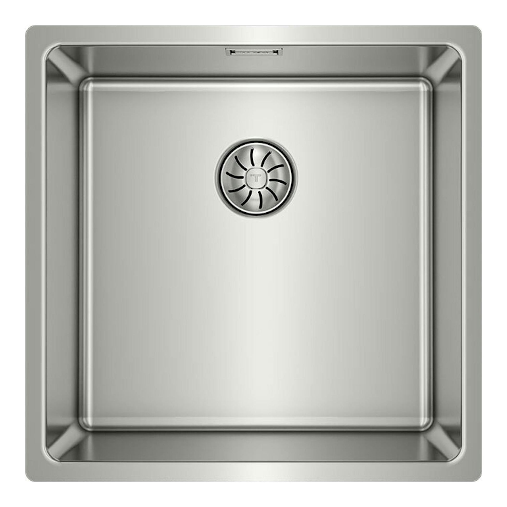 Fregadero Teka BE LINEA RS15 40.40 PureClean Inox, vista cenital de cubeta cuadrada de acero inoxidable.