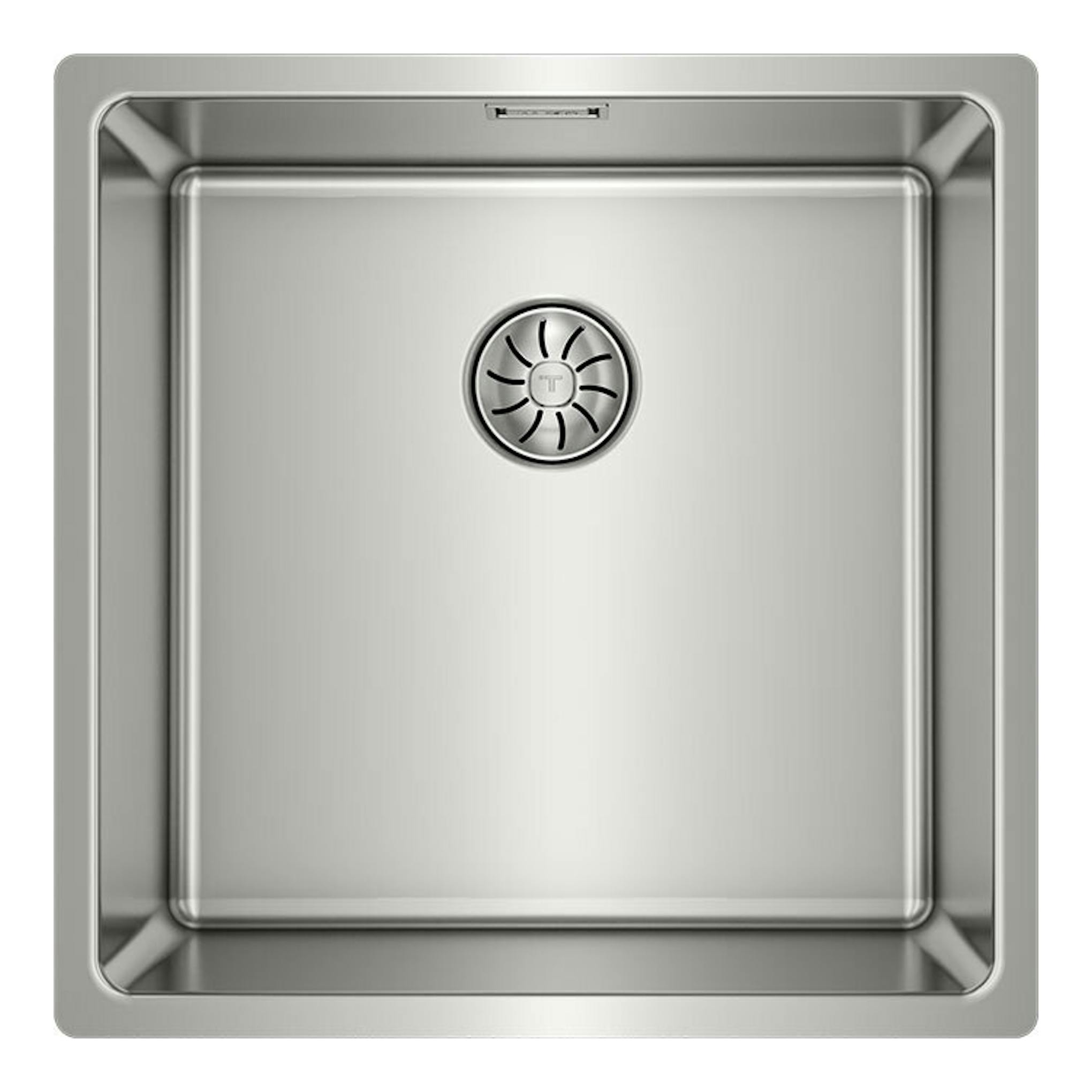 Fregadero Teka BE LINEA RS15 40.40 PureClean Inox, vista cenital de cubeta cuadrada de acero inoxidable.