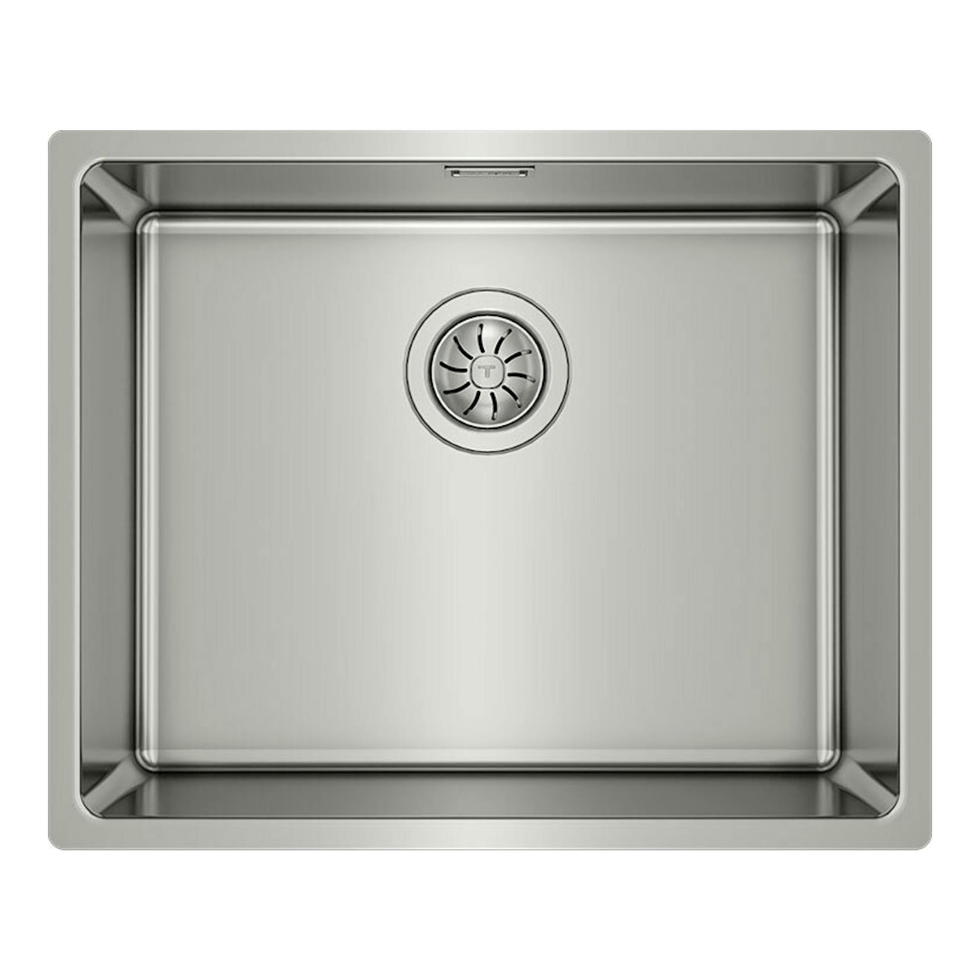 Fregadero Teka BE Linea RS15 50.40 de acero inoxidable, vista superior, cubeta cuadrada con desagüe central.