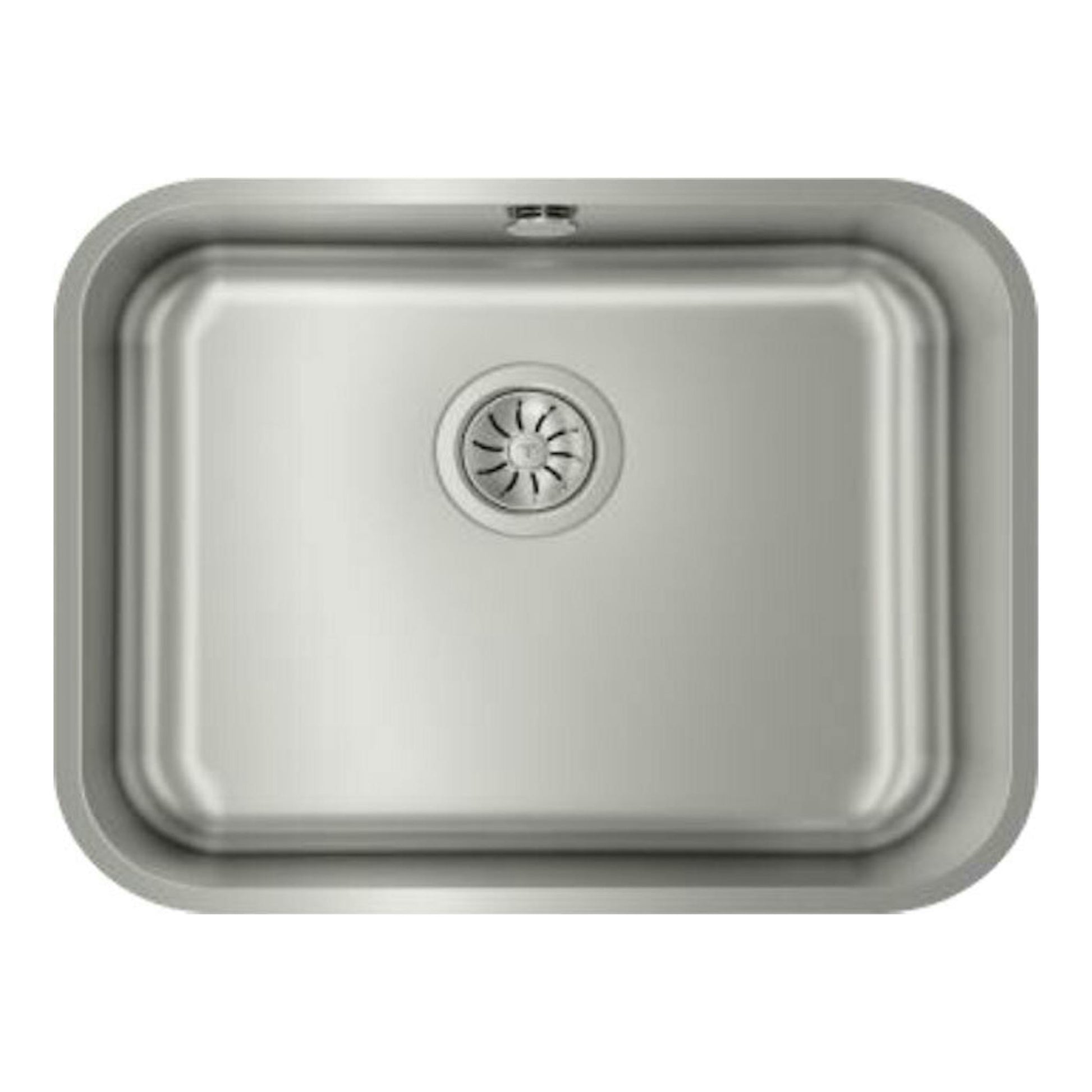 Fregadero Teka BE5040 MAX inox, vista cenital, acero inoxidable, cubeta rectangular con desagüe central.