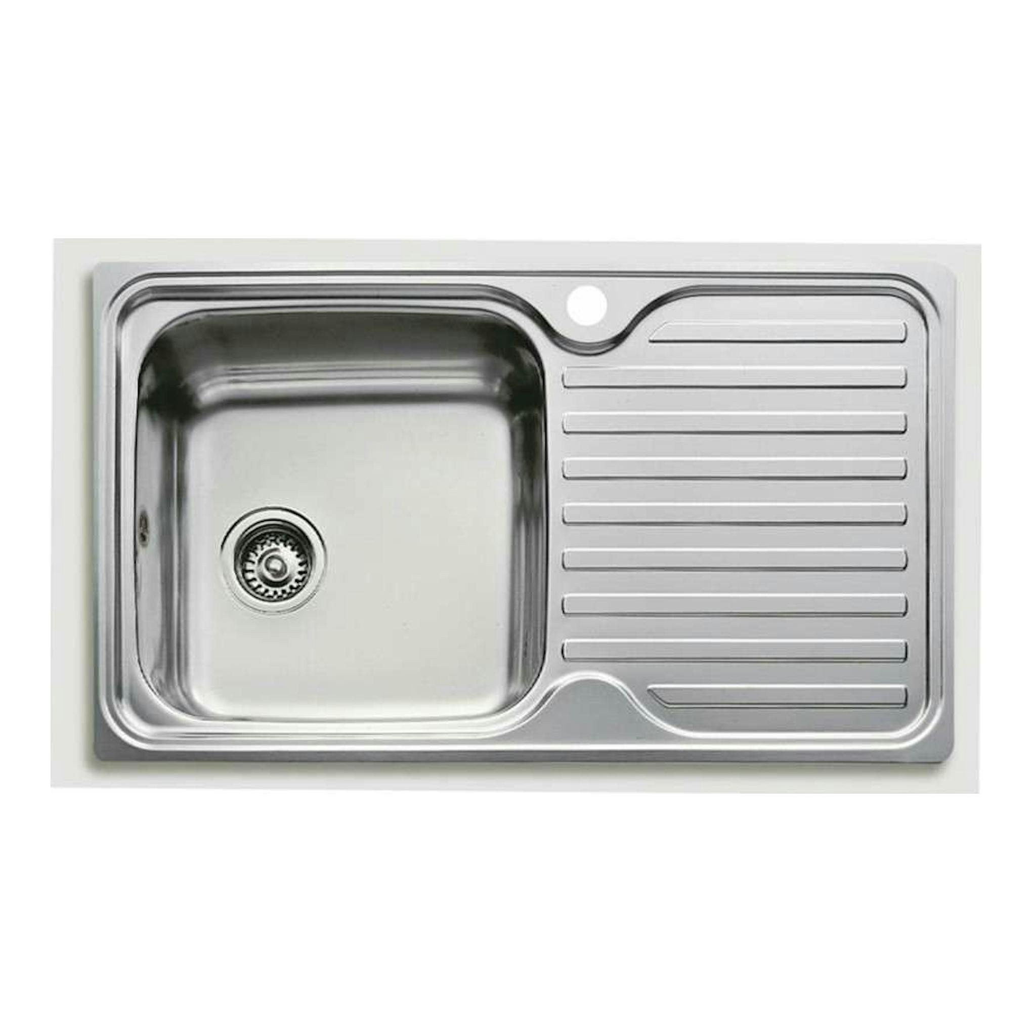 Fregadero Teka CLASSIC 1C 1E derecha, acero inoxidable, vista superior, cubeta izquierda y escurridor a la derecha.