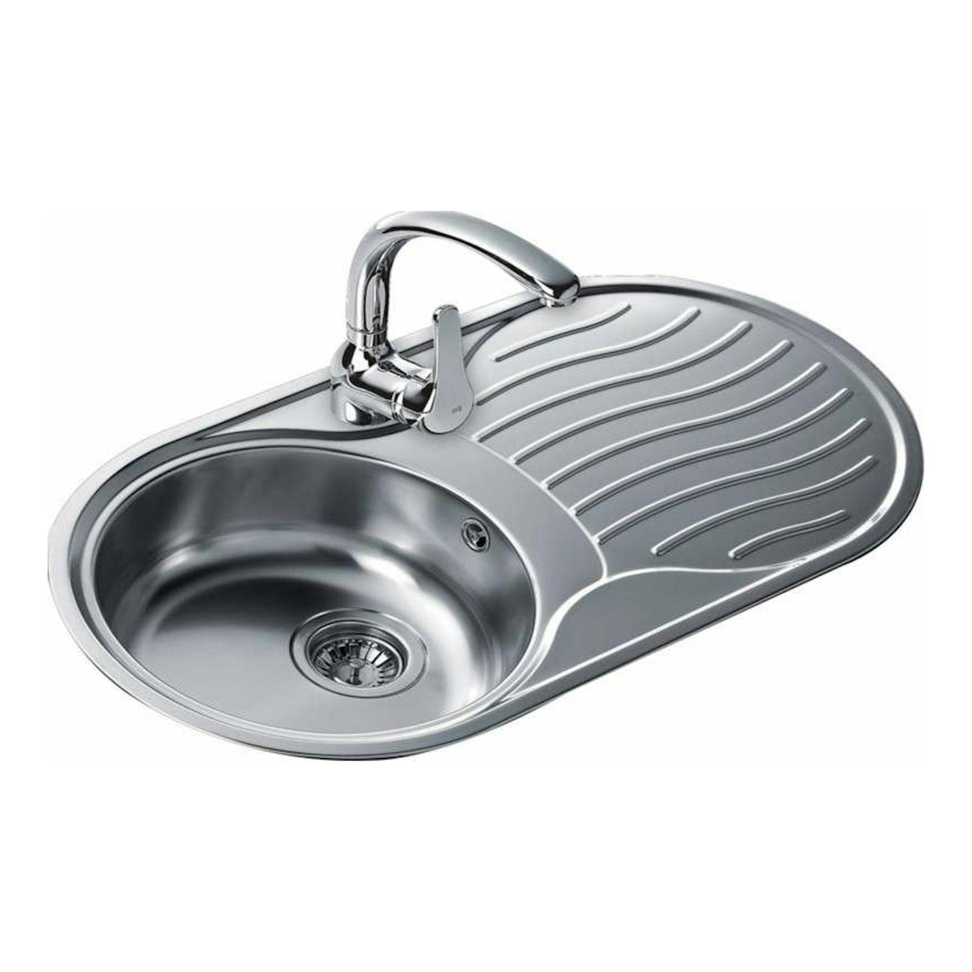 Fregadero Teka DR-80 de acero inoxidable, con cubeta izquierda, escurridor derecho y grifo cromado.