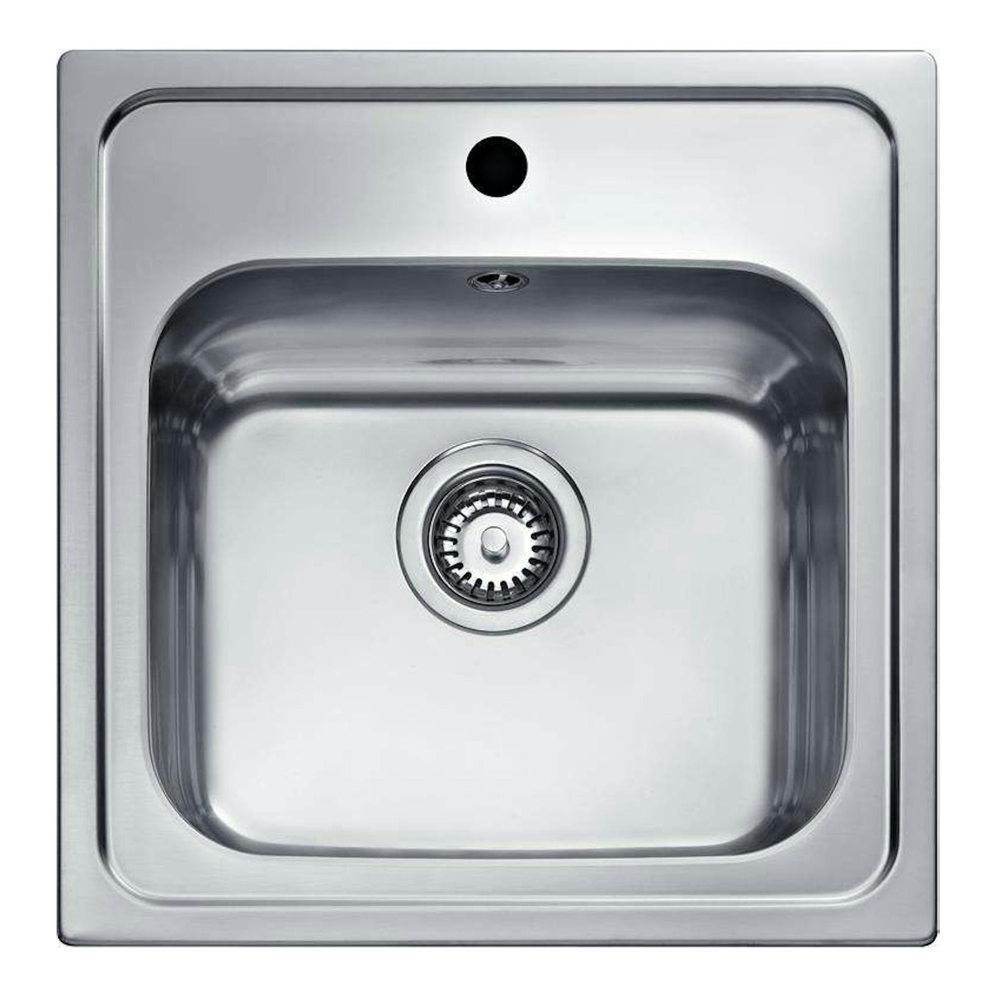 Fregadero Teka ELINE 1C de acero inoxidable, vista cenital con cubeta única y desagüe central.