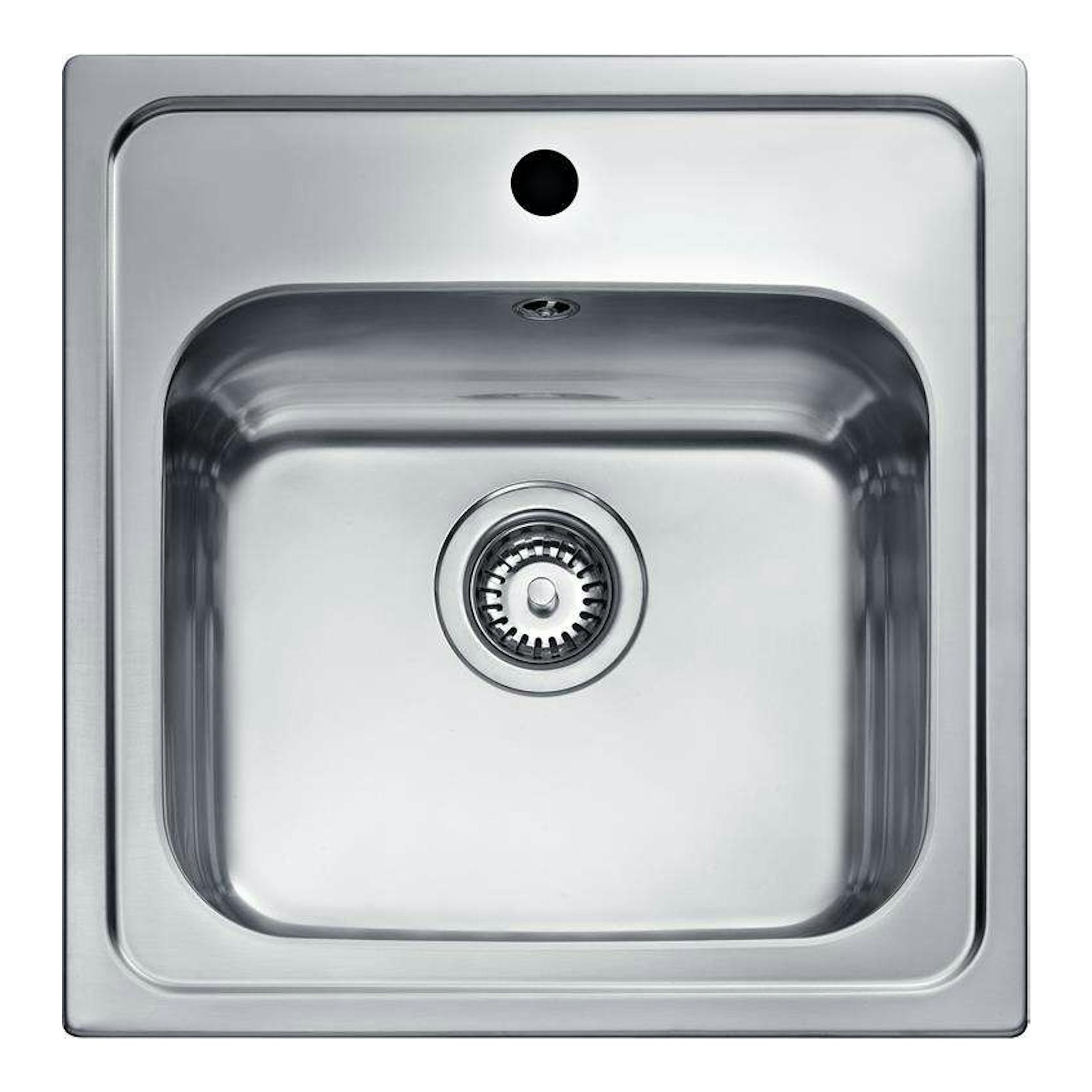 Fregadero Teka ELINE 1C de acero inoxidable, vista cenital con cubeta única y desagüe central.