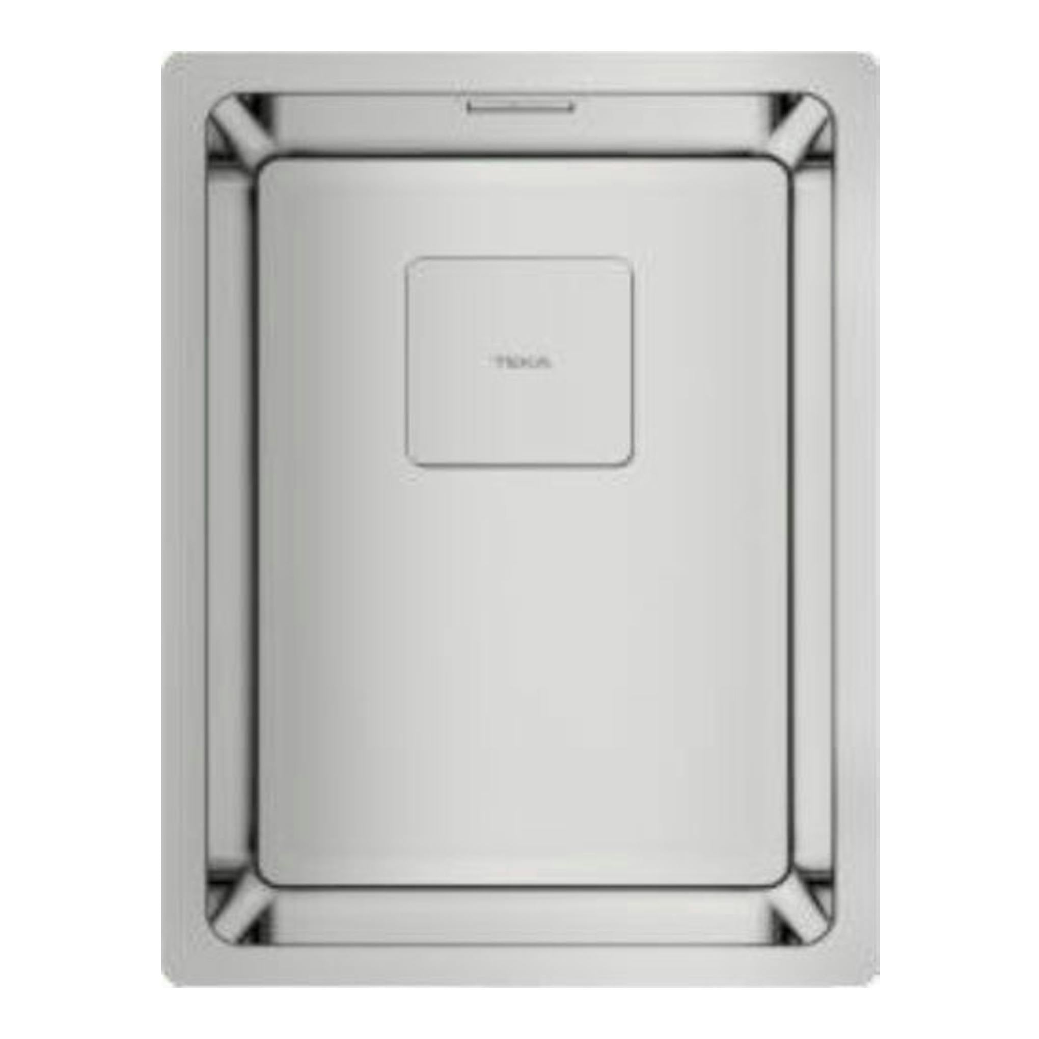 Fregadero Teka FlexLinea RS15 27.40, vista superior, acero inoxidable, con cubeta rectangular y tapa central.