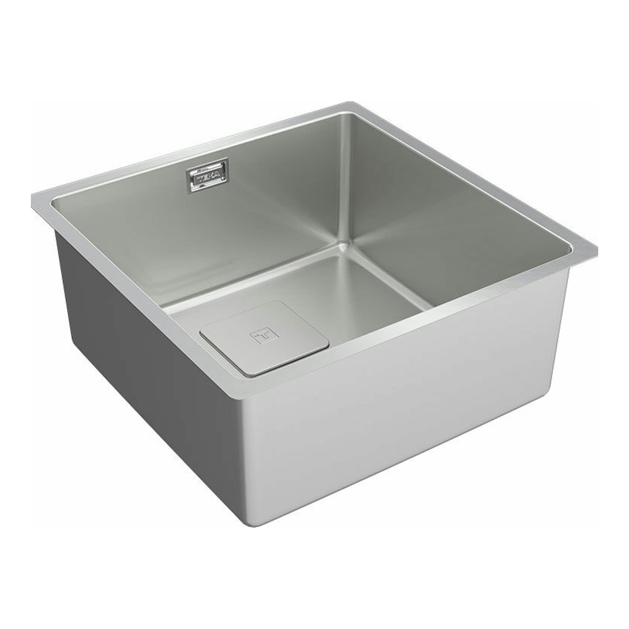 Fregadero Teka FlexLinea RS15 40.40 M-XT PureClean de acero inoxidable, vista en ángulo, cubeta cuadrada.