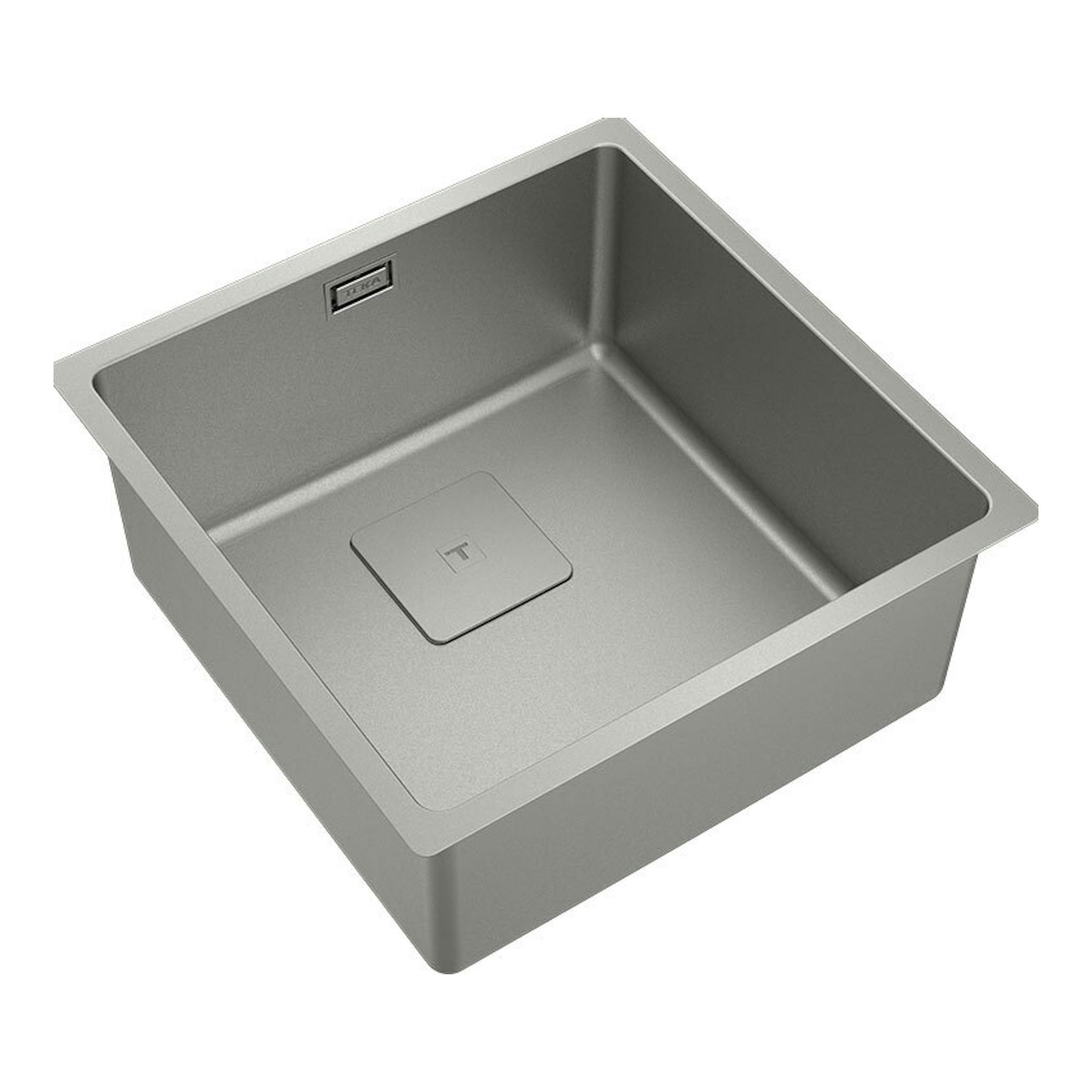 Fregadero Teka FlexLinea RS15 40.40 Fortinox Inox, vista cenital en ángulo, acero inoxidable gris.