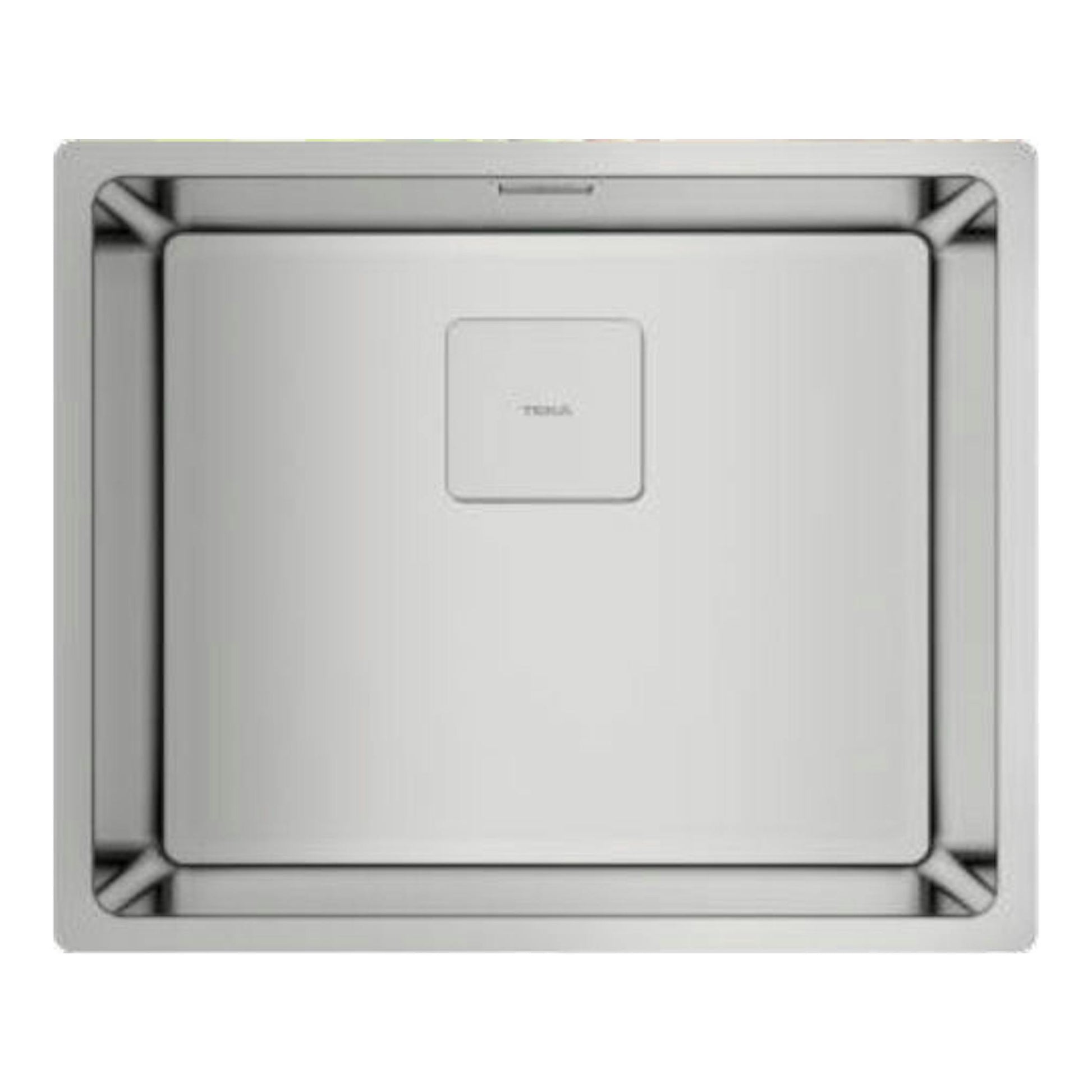 Fregadero Teka FlexLinea RS15 45.40 de acero inoxidable, vista cenital, cubeta cuadrada y desagüe central.