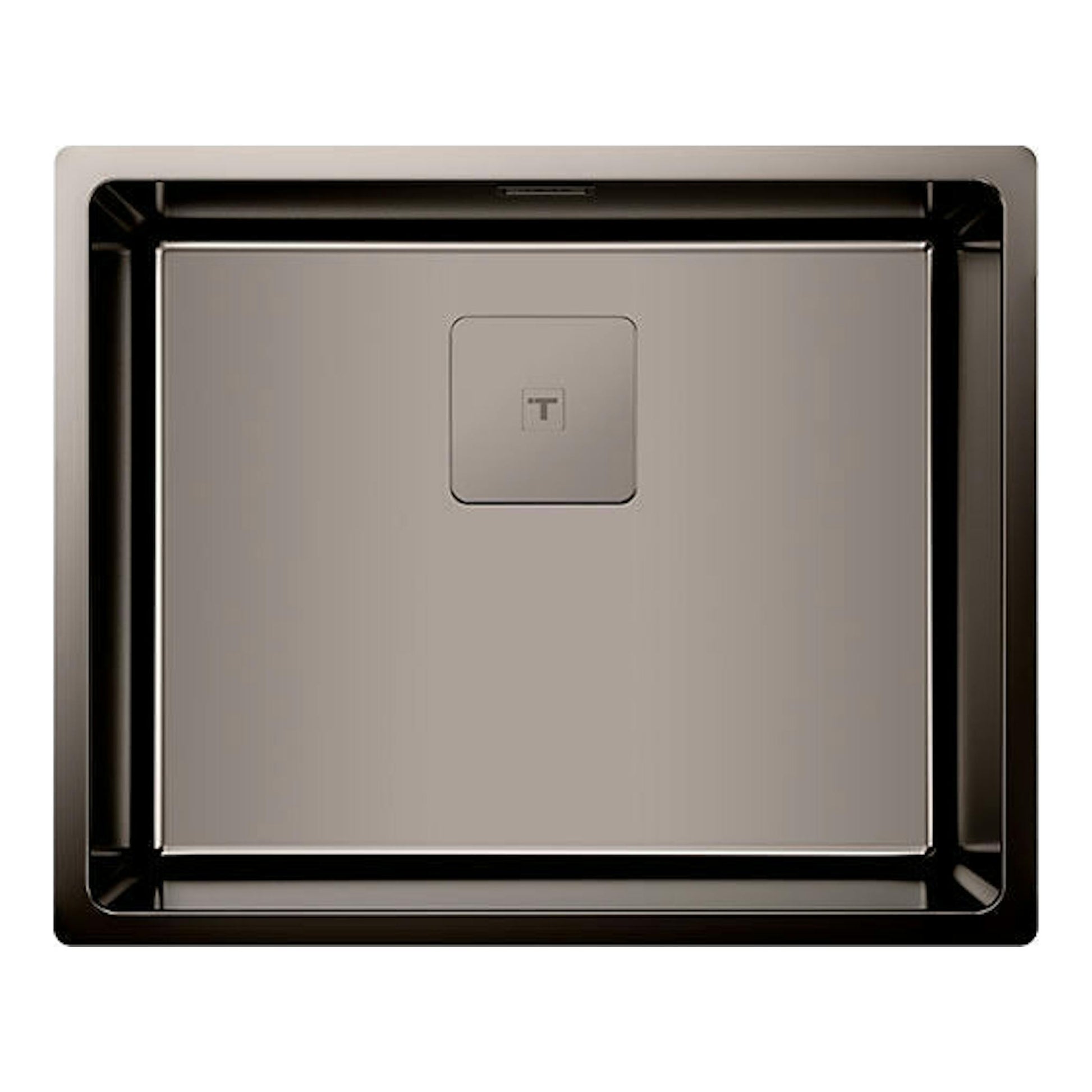 Fregadero Teka FlexLinea RS15 50.40 Titanium, vista cenital, cuadrado, color titanio con borde negro.
