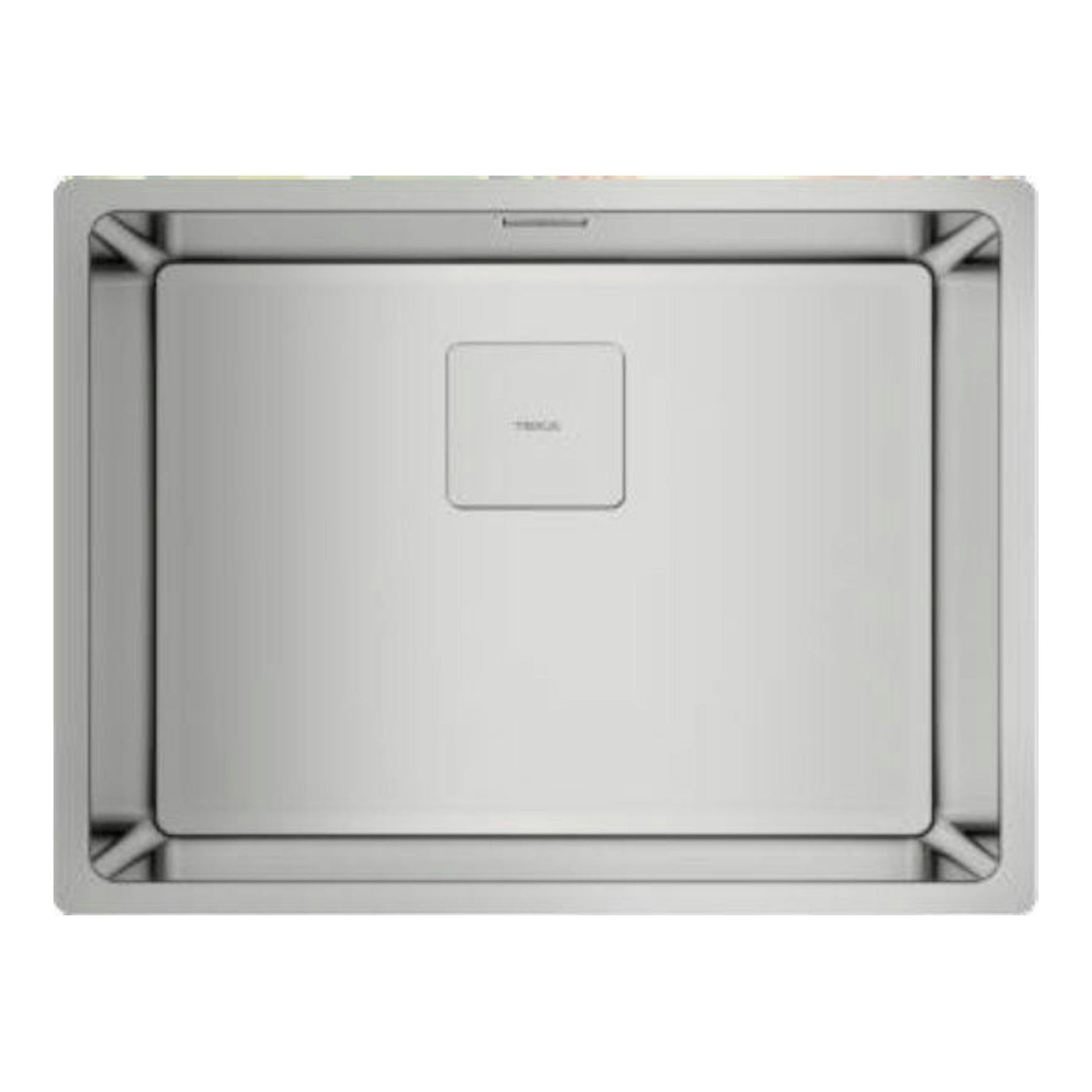 Fregadero Teka FlexLinea RS15 50.40 de acero inoxidable, vista superior, con desagüe cuadrado central.