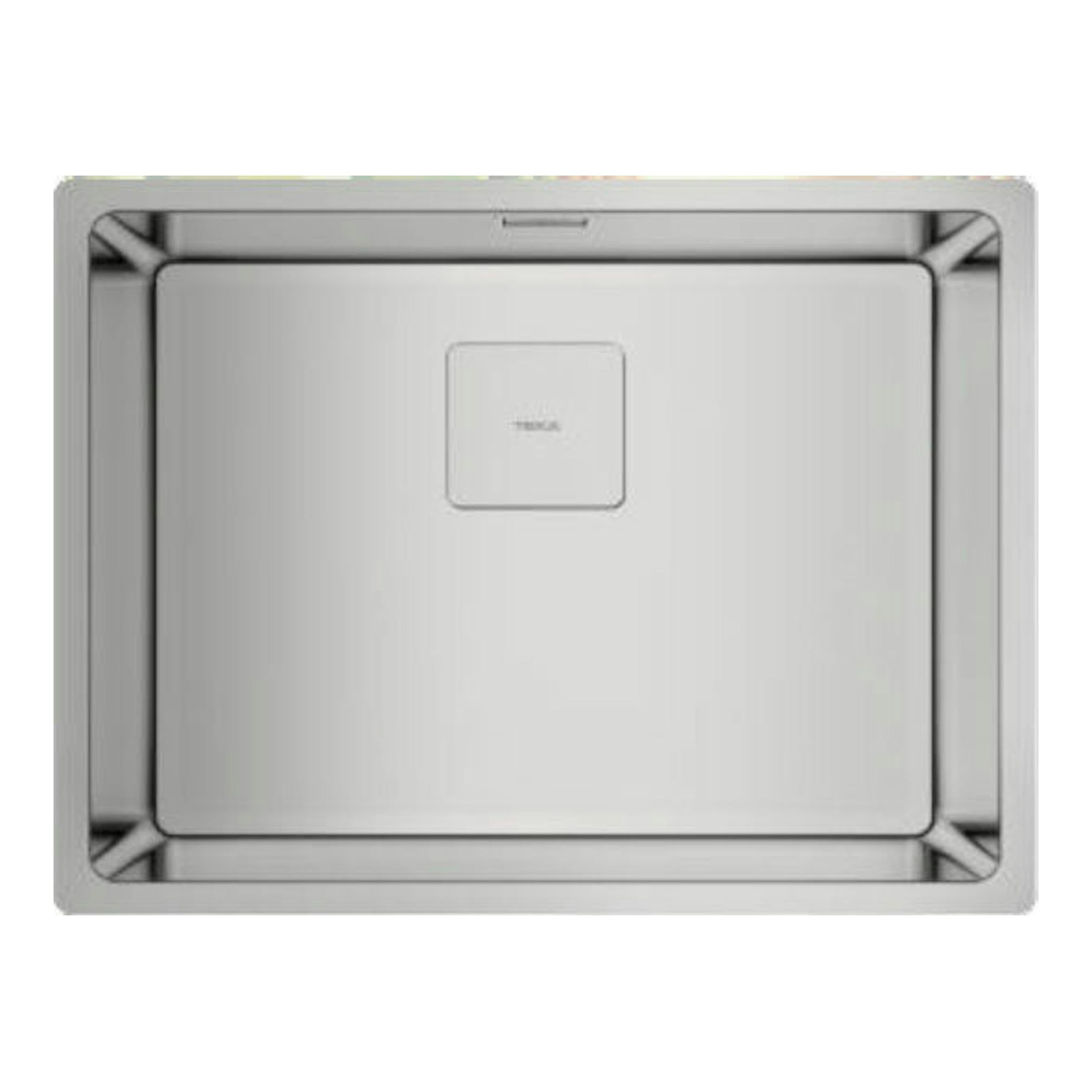 Fregadero Teka FlexLinea RS15 50.40 de acero inoxidable, vista superior, con desagüe cuadrado central.