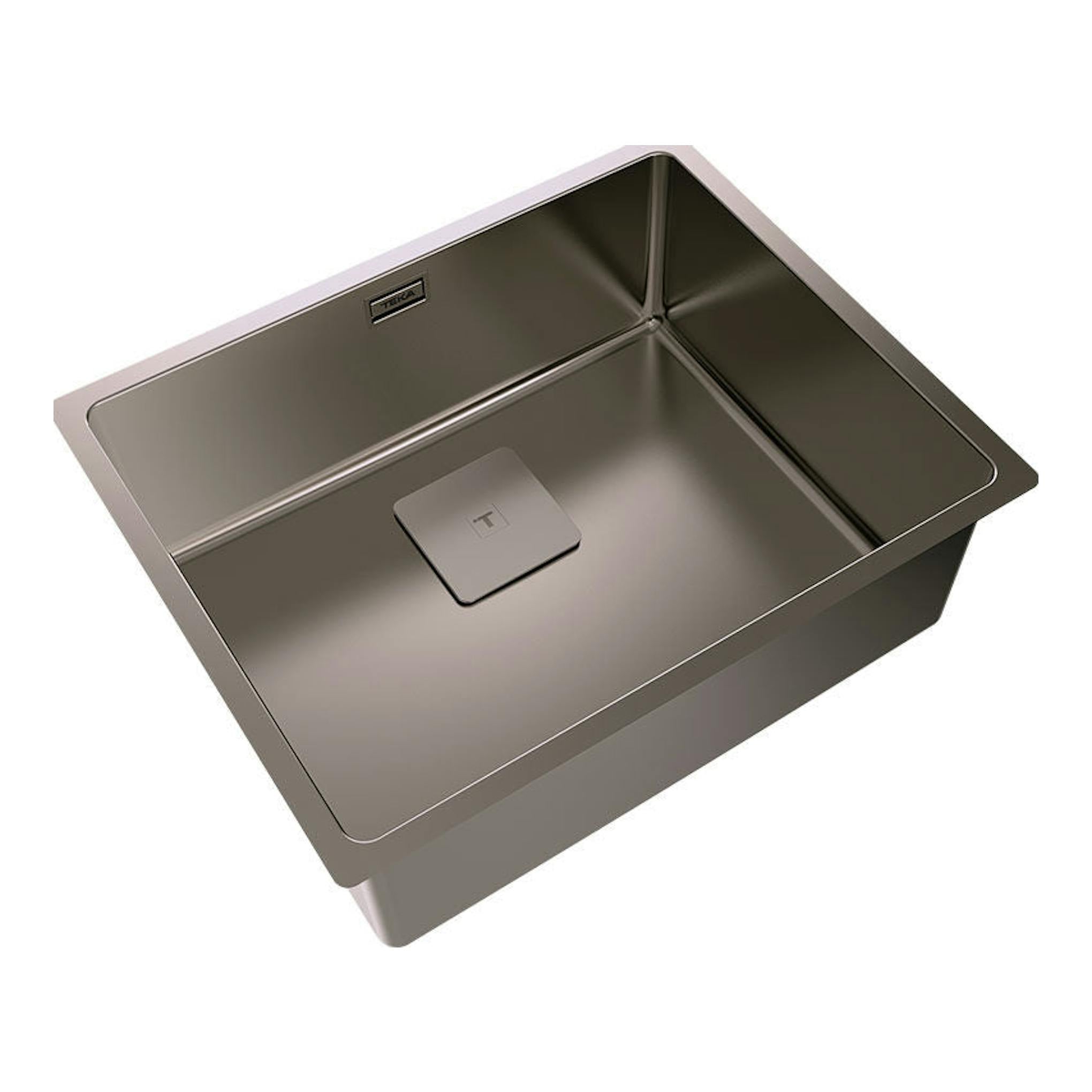 Fregadero Teka FlexLinea RS15 50.40 Titanium, vista superior en ángulo, acabado gris titanio, cubeta rectangular.