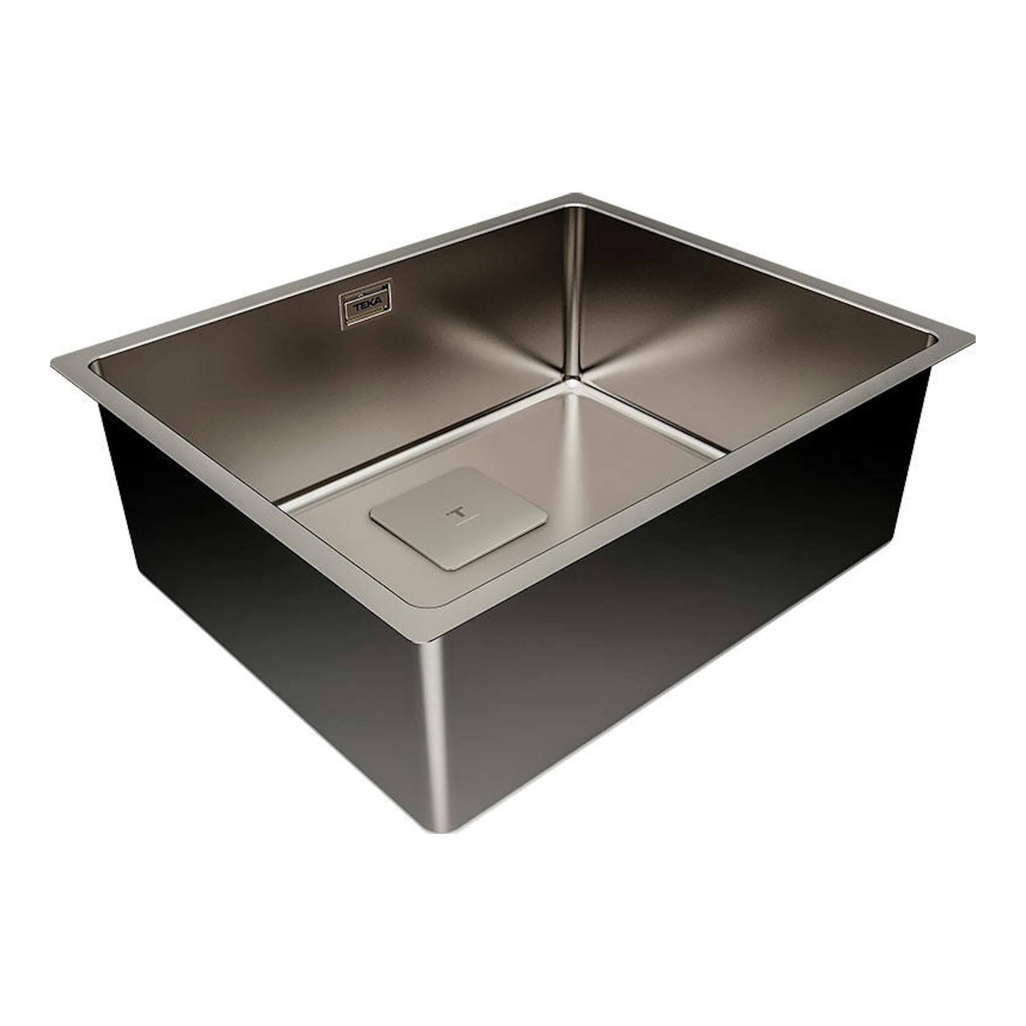 Fregadero Teka FlexLinea RS15 50.40 Titanium, vista en perspectiva, acero inoxidable oscuro con cubeta única.