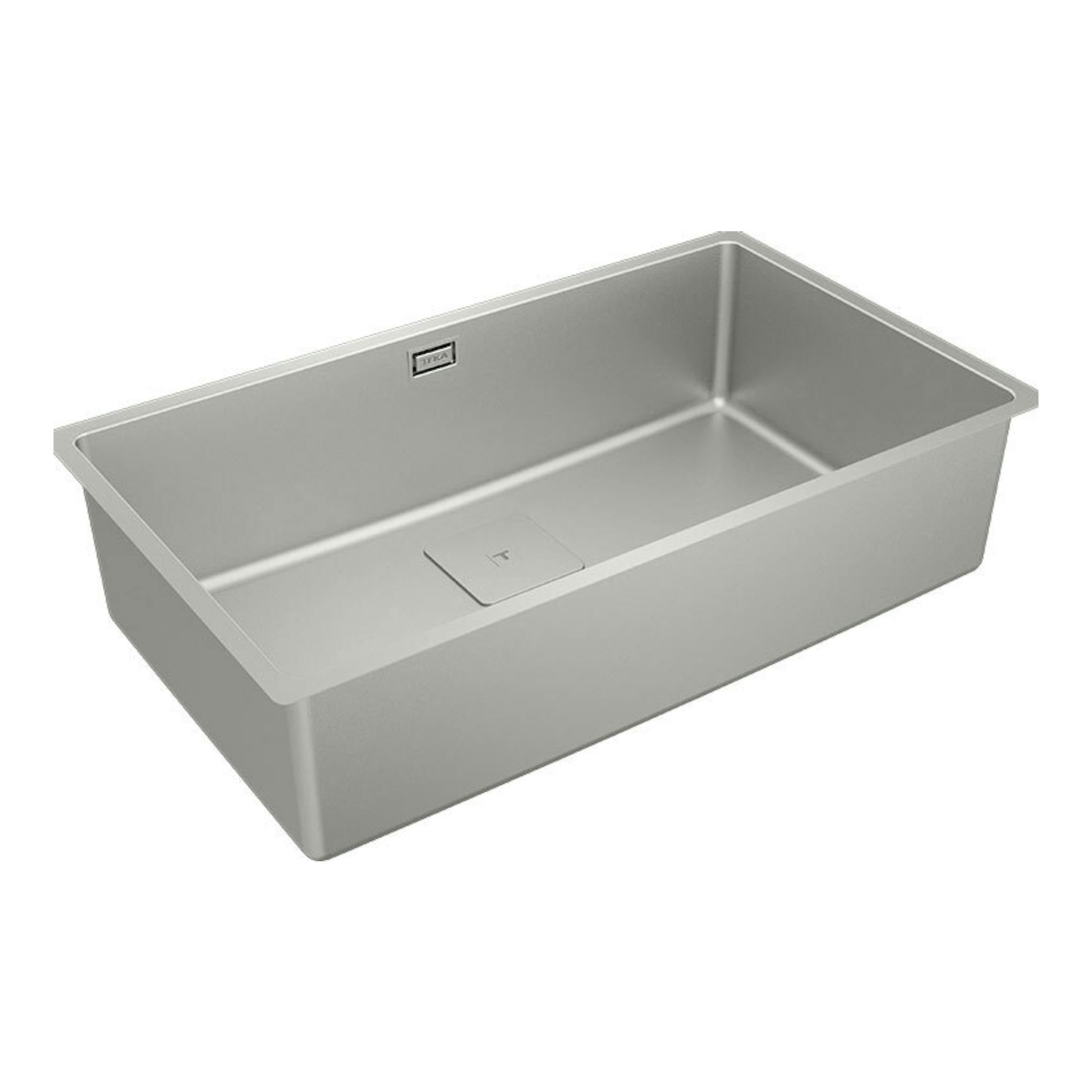 Fregadero Teka FlexLinea RS15 de acero inox, vista en ángulo, cubeta rectangular con desagüe.