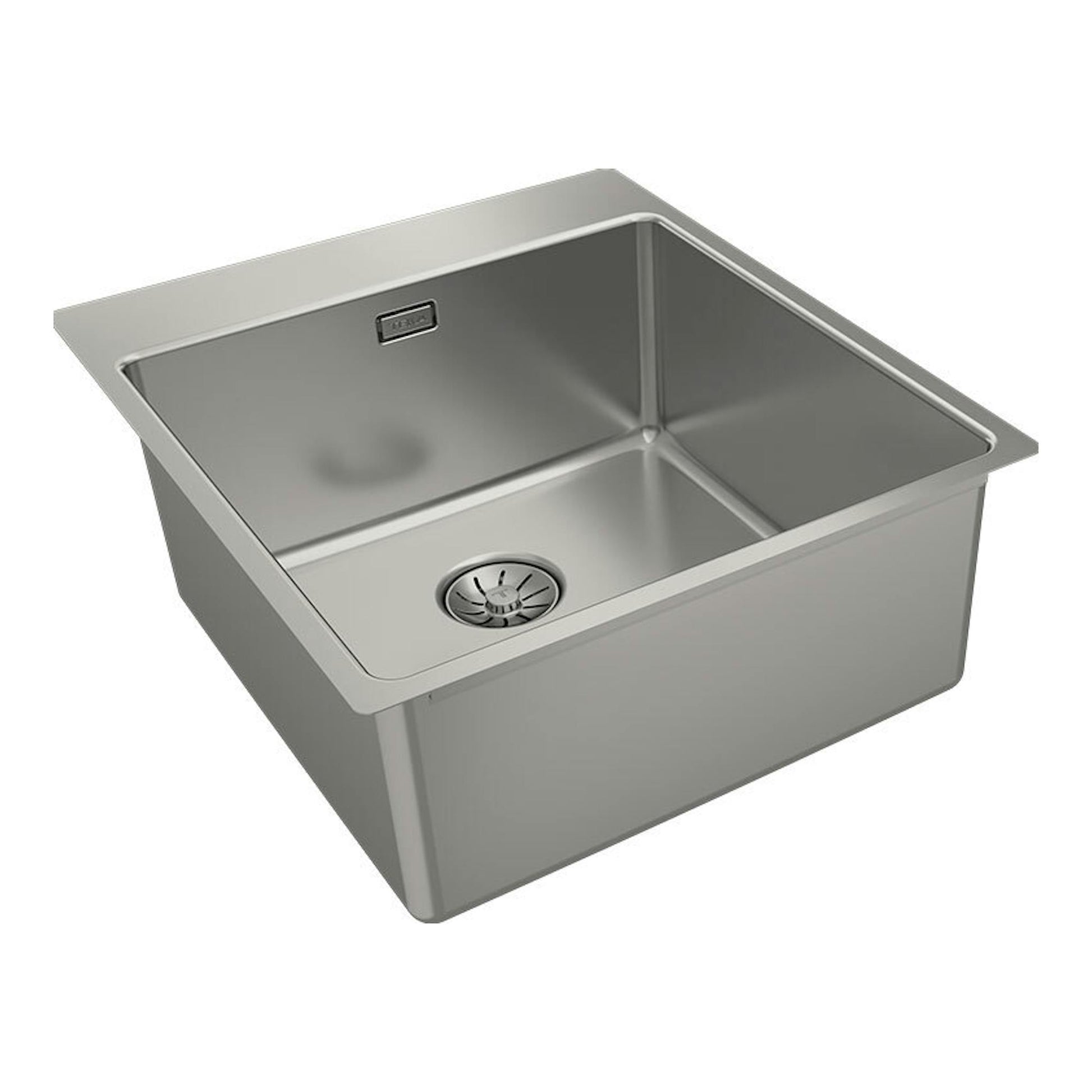 Fregadero Teka Forlinea RS15 4040 inox, vista en ángulo de una cuba rectangular de acero inoxidable.