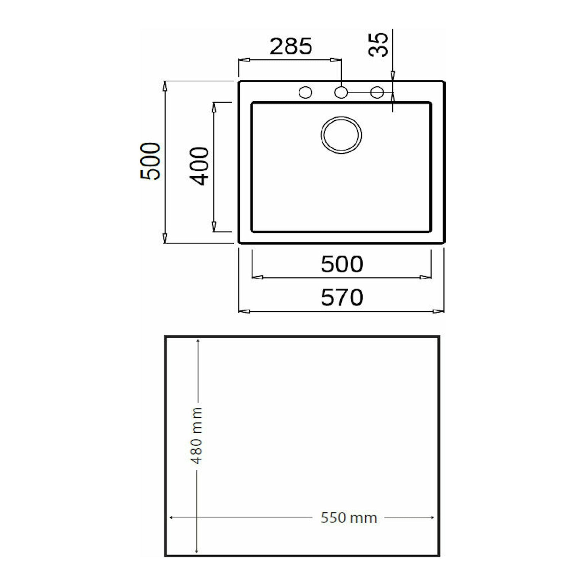 Plano técnico del fregadero Teka FORSQUARE 50.40 TG blanco, vista superior con medidas.